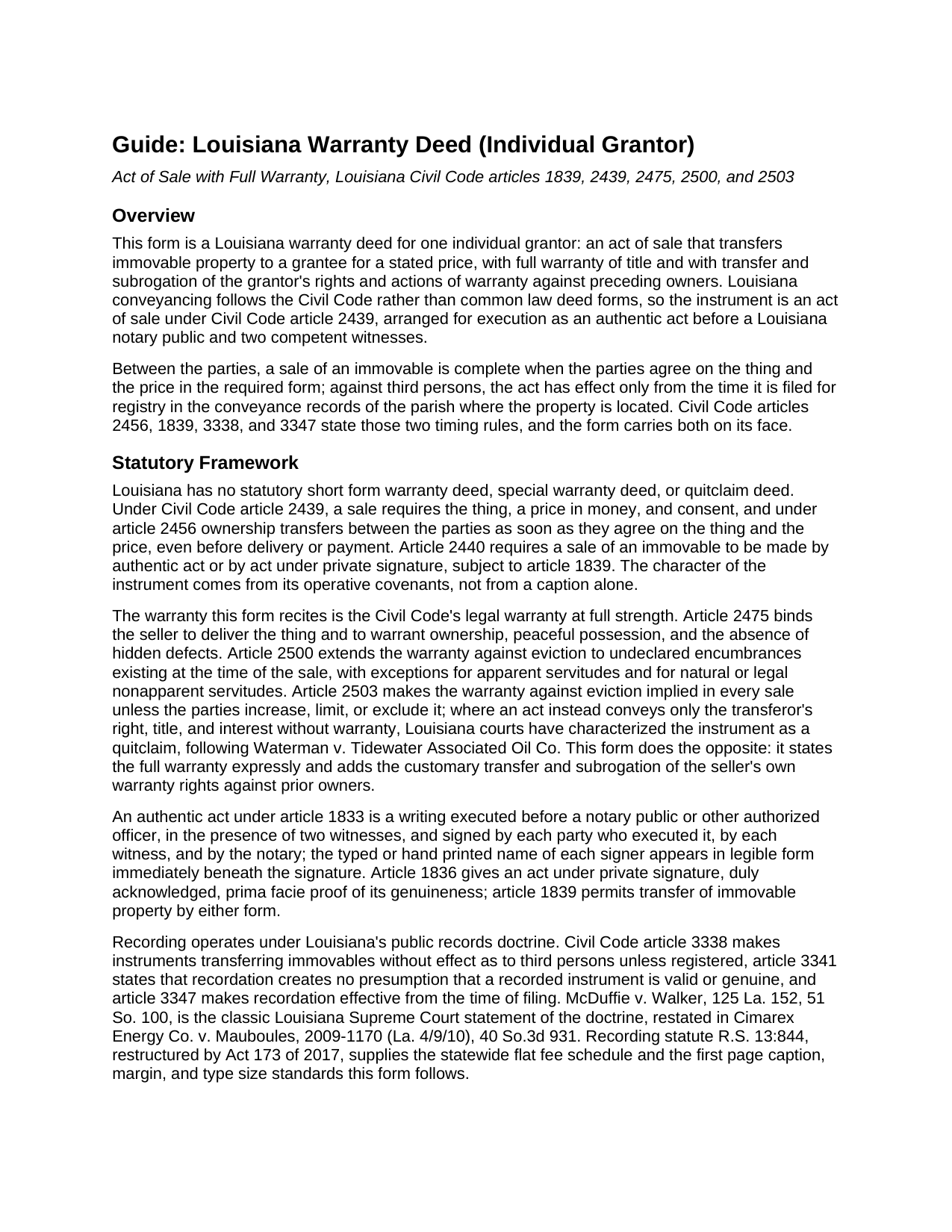 West Carroll Parish Warranty Deed Guide