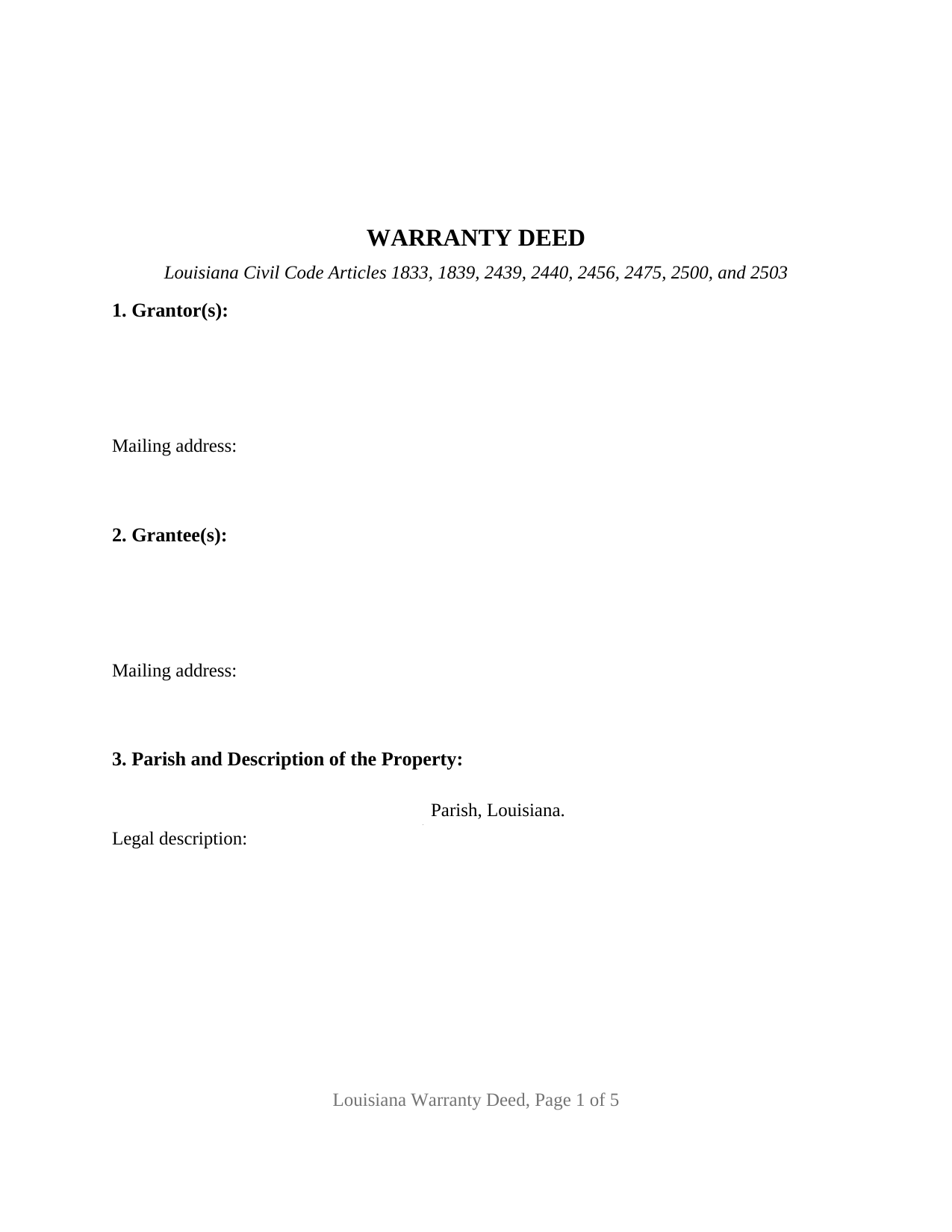 Webster Parish Warranty Deed Form