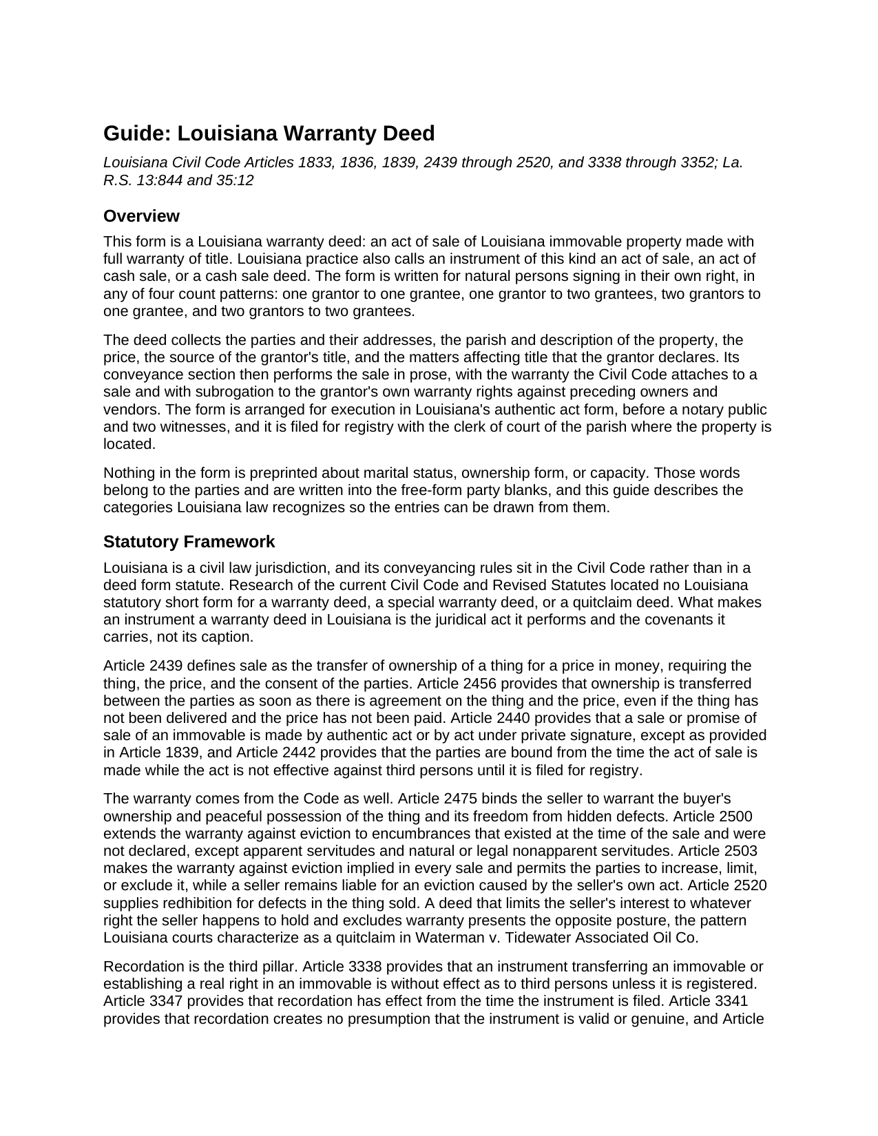 Webster Parish Warranty Deed Guide