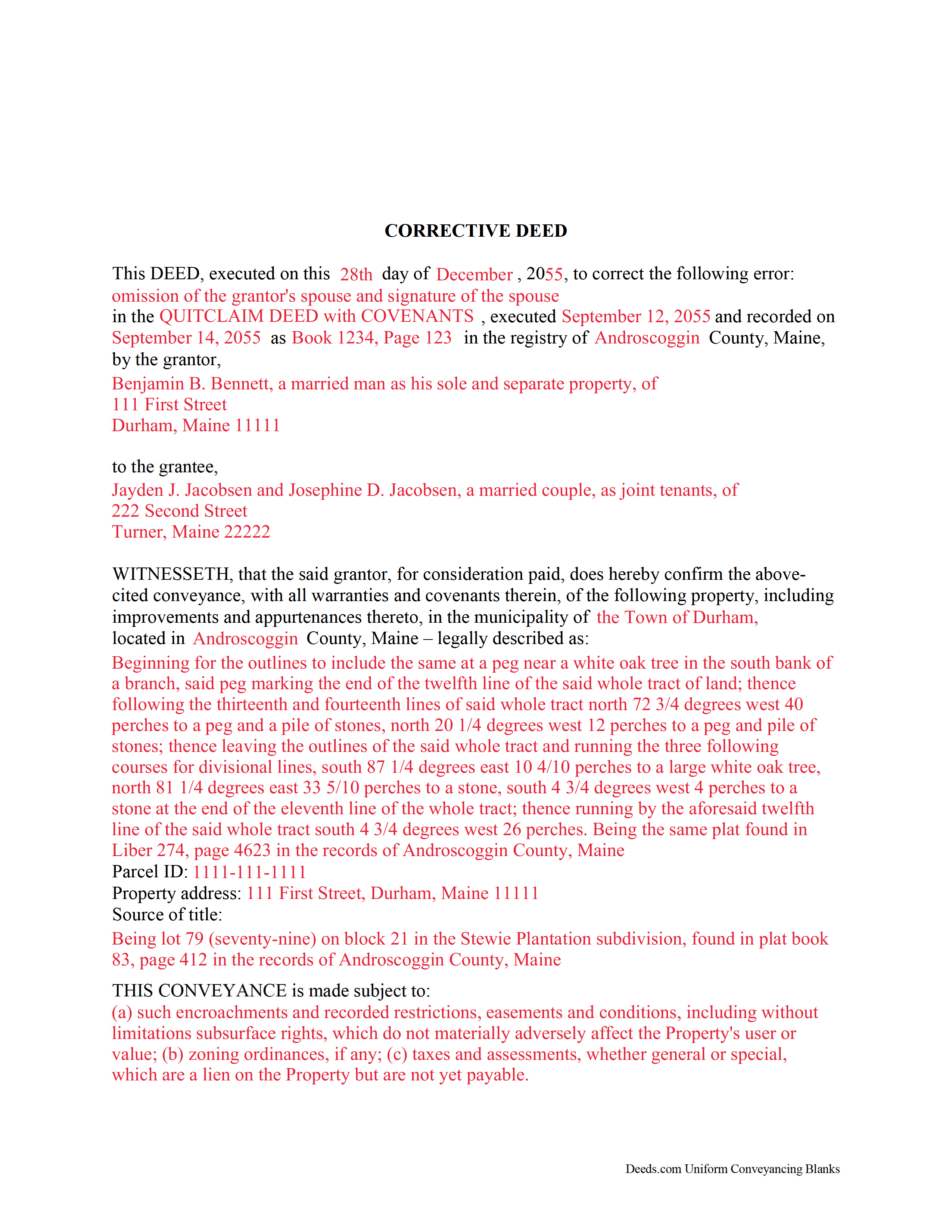 Oxford County Completed Example of the Correction Deed Document