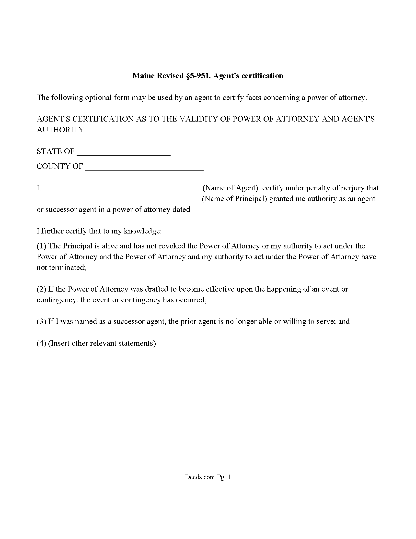 Oxford County Agents Certification Form §5-951