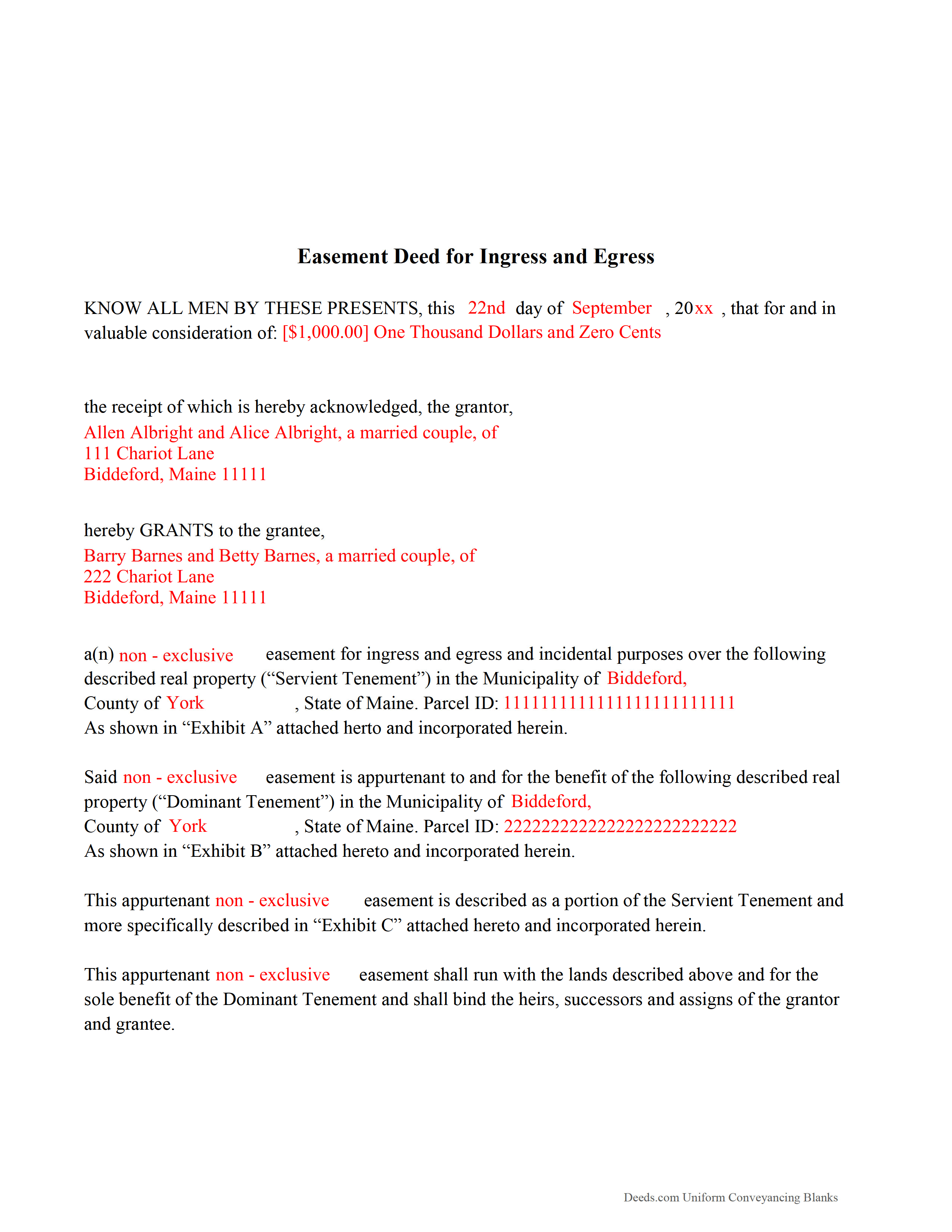 Somerset County Completed Example of the Easement Deed Document