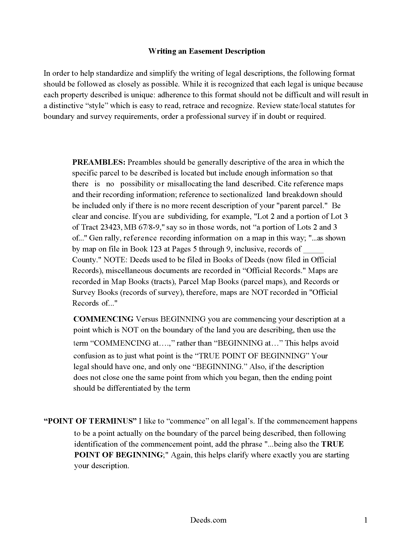 Somerset County Guide to Writing an Easement Description