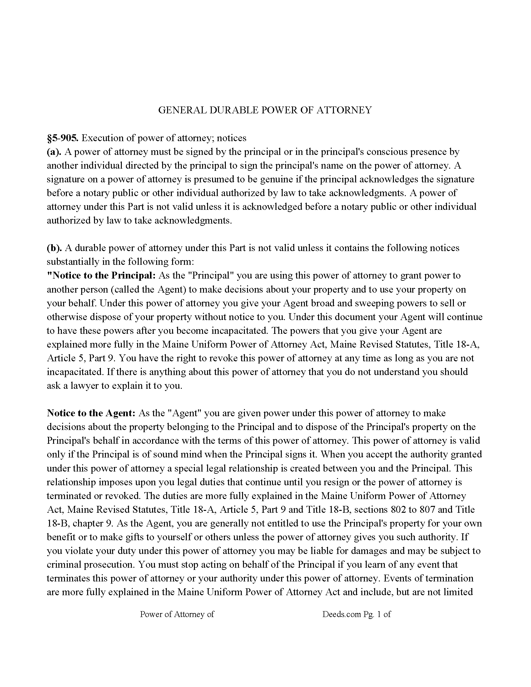 Waldo County Durable General Power of Attorney Form
