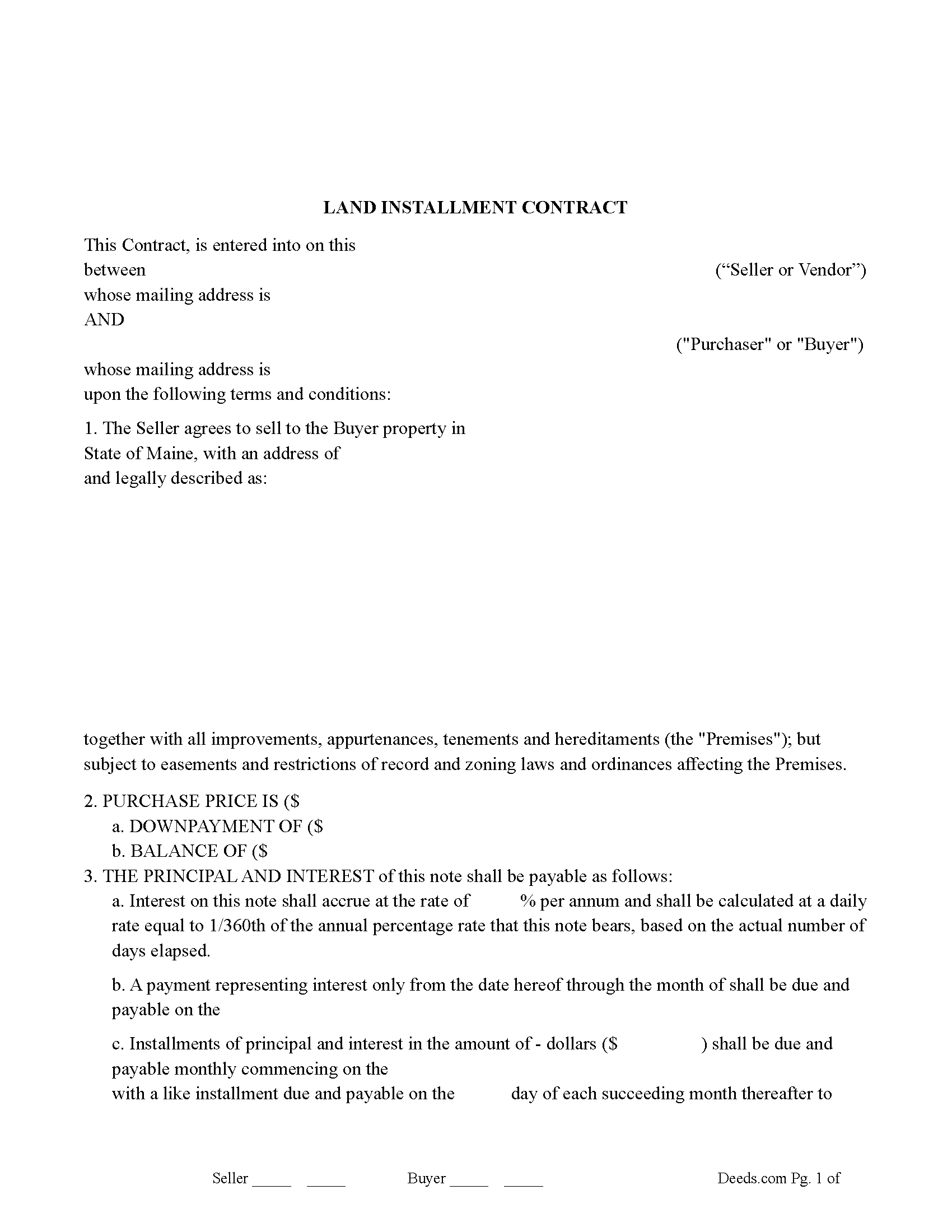 Waldo County Land Installment Contract Form