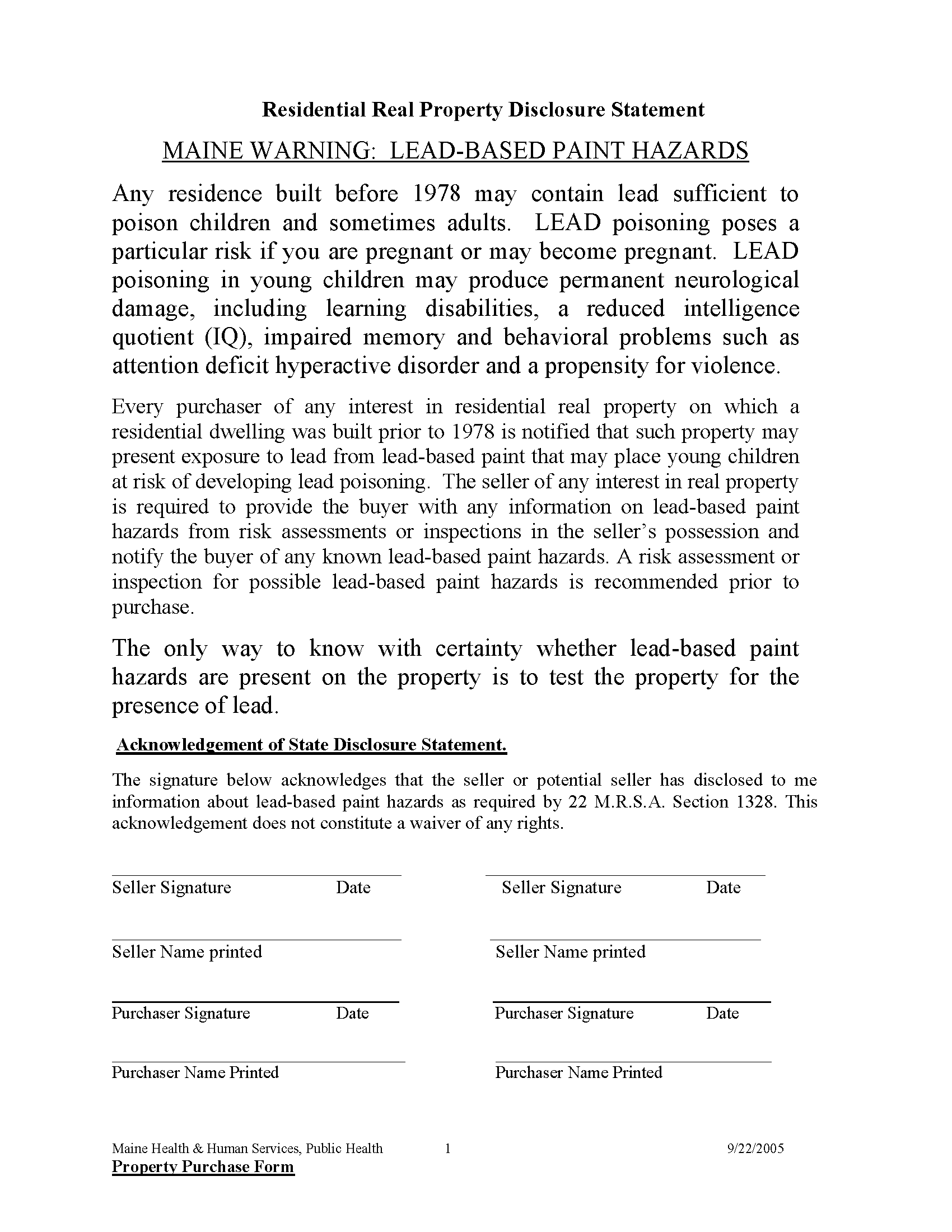 Waldo County Lead Based Paint Disclosure Form