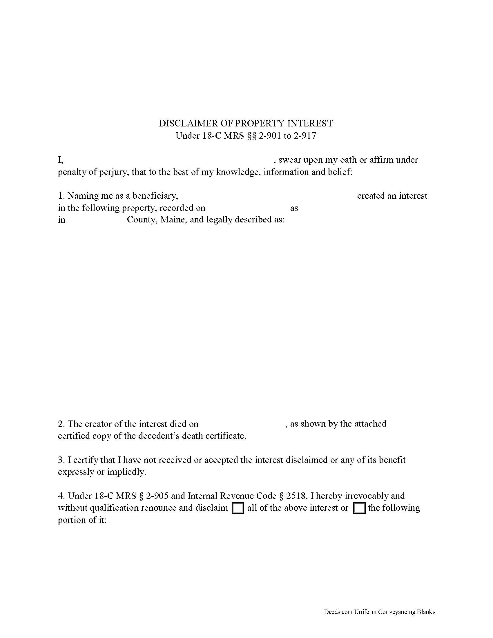 Maine Disclaimer of Property Interest Image