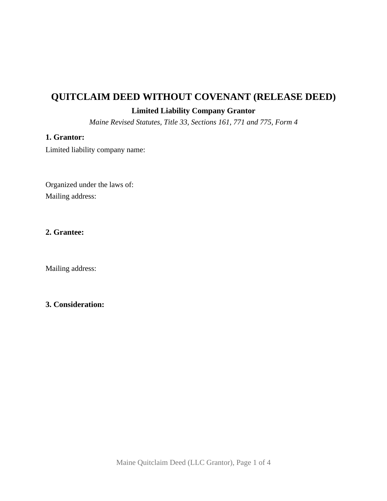 Maine Quitclaim Deed (LLC Grantor)
