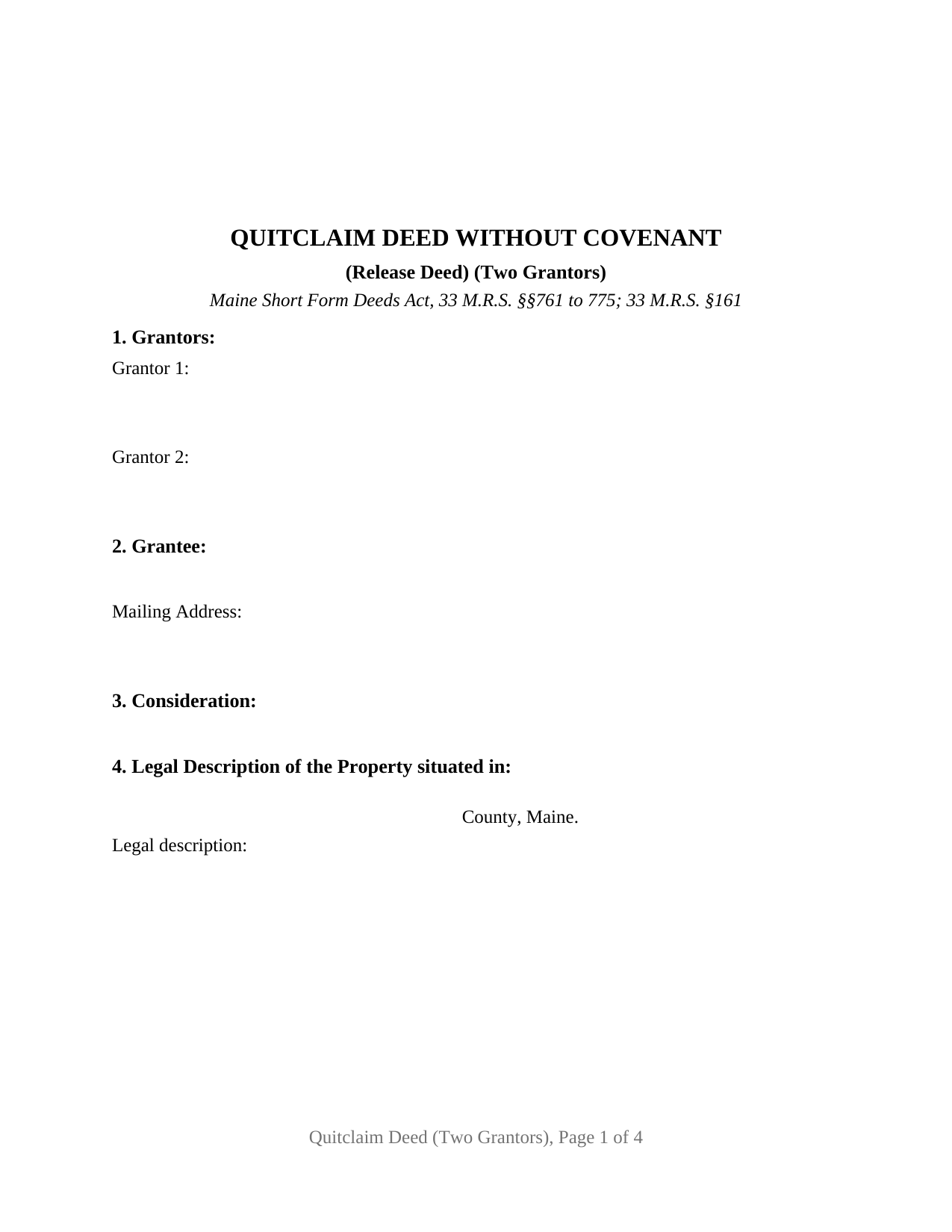 Maine Quitclaim Deed (Two Grantors)