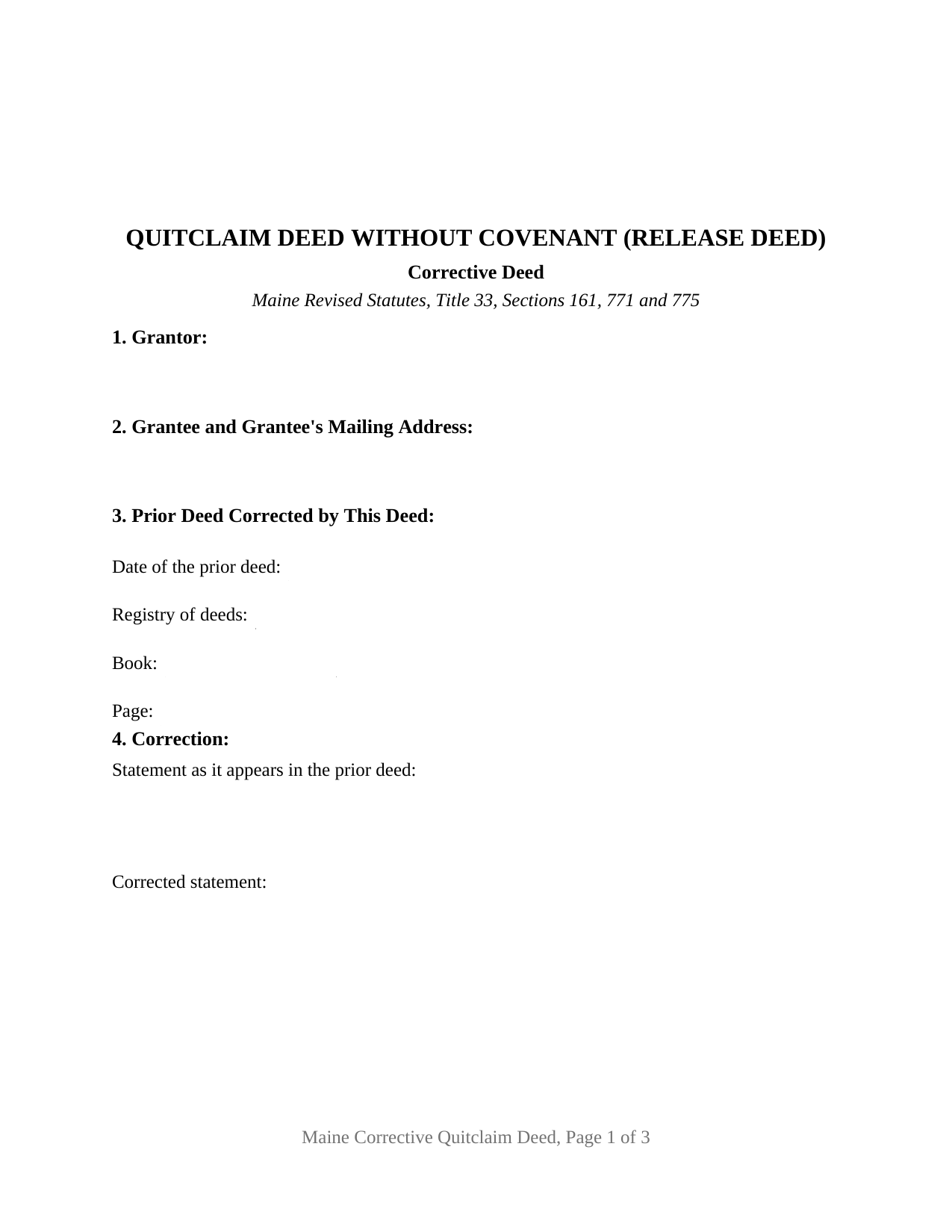 Maine Quitclaim Deed (Corrective)
