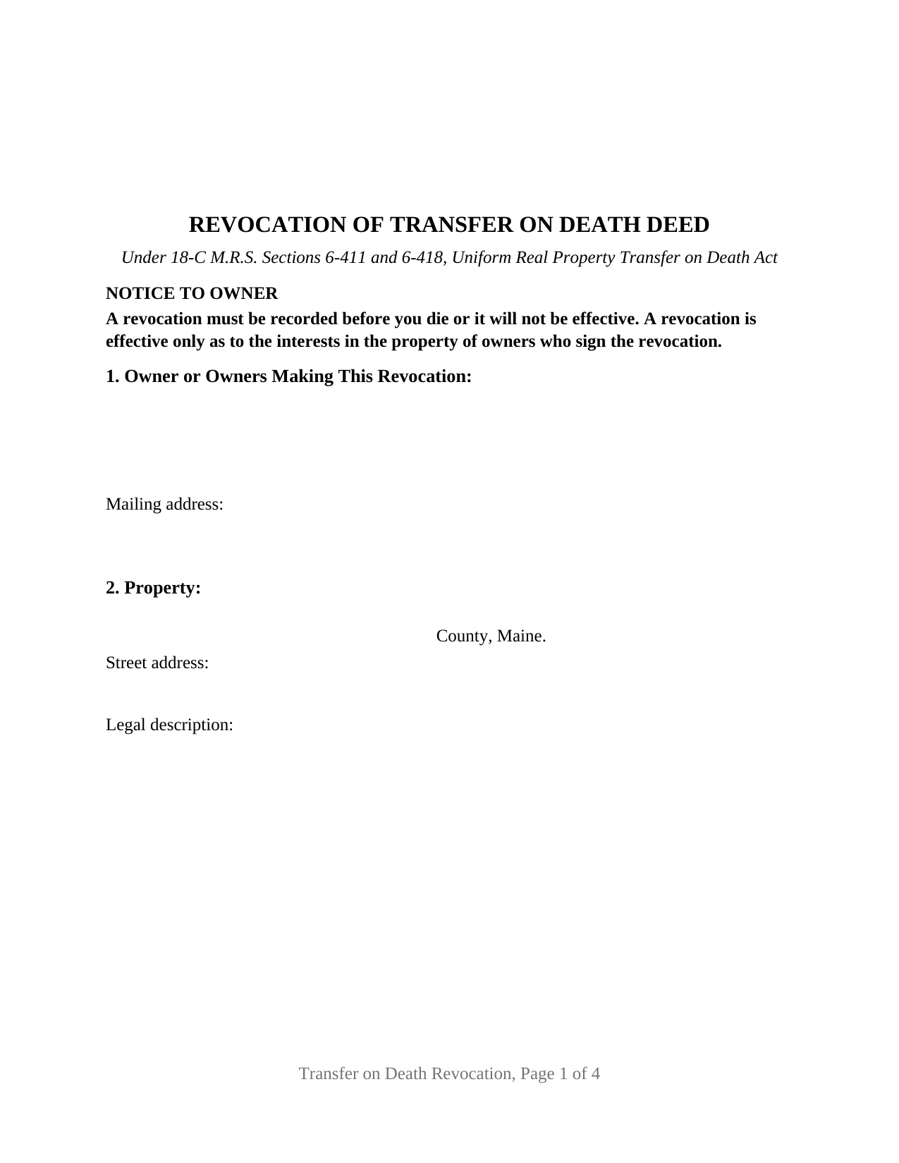 Maine Transfer on Death Revocation
