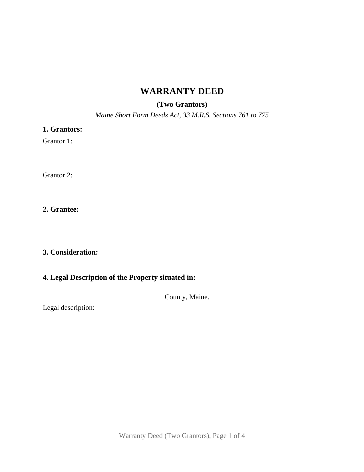 Maine Warranty Deed (Two Grantors)