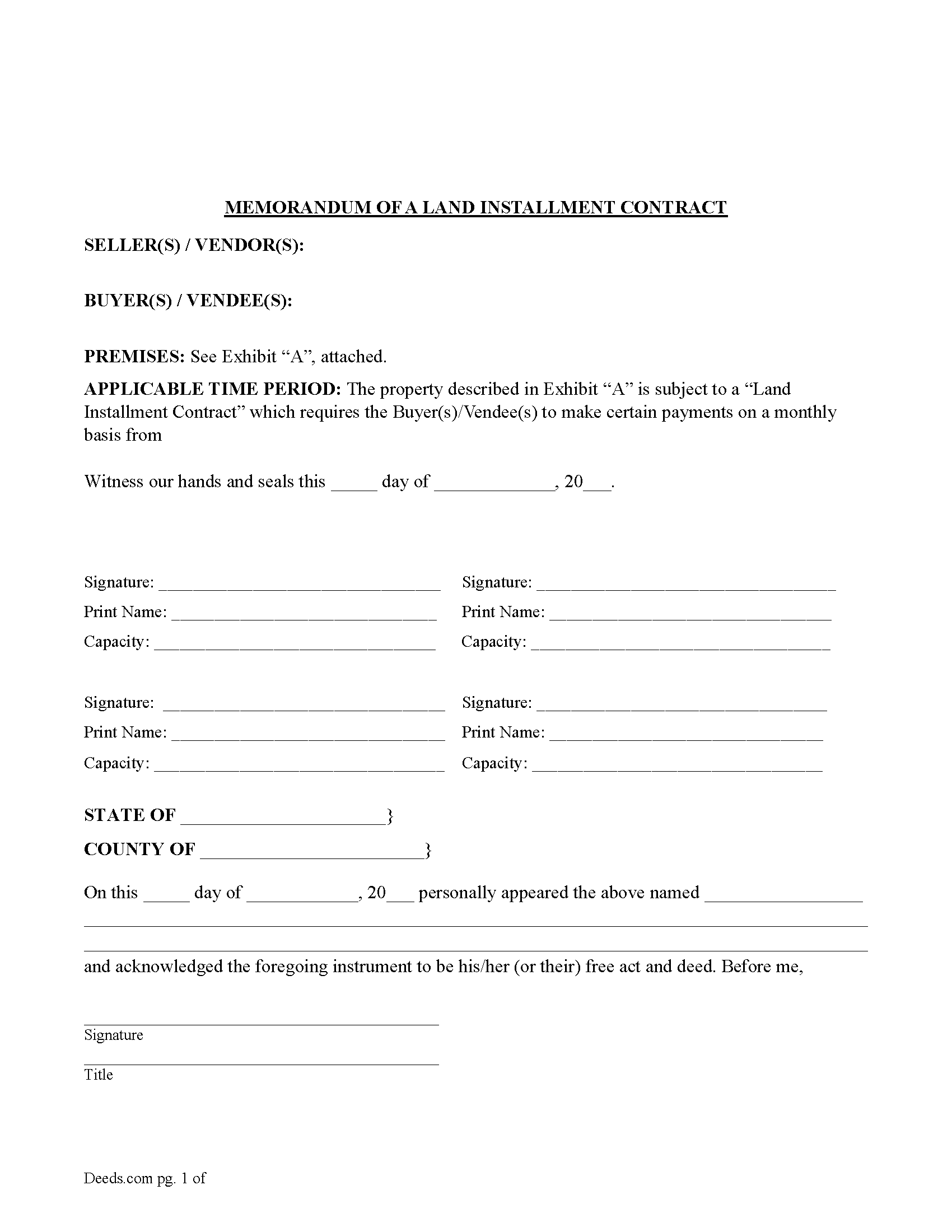 Waldo County Memorandum of a Land Installment Contract Form