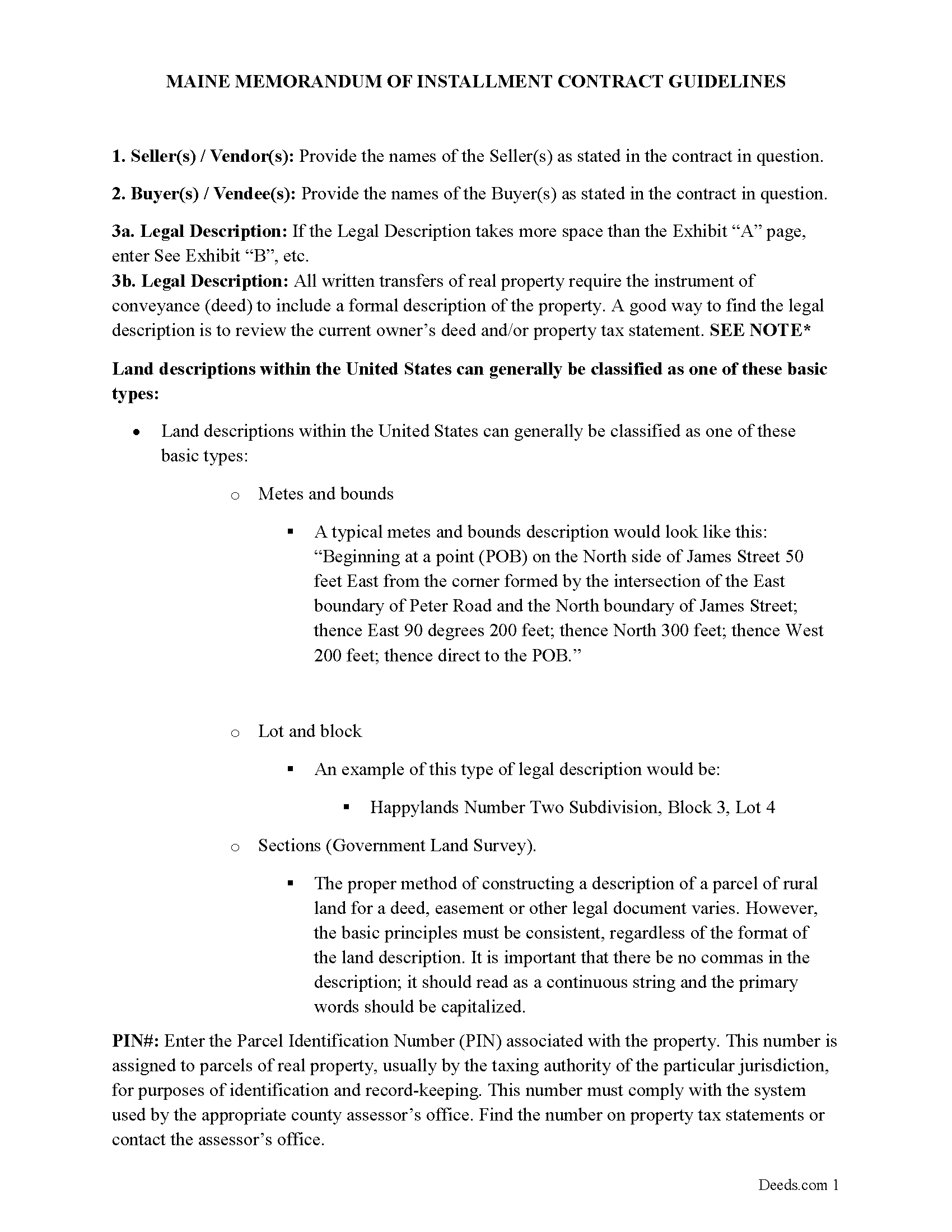 Waldo County Memorandum of a Land Installment Contract Guide