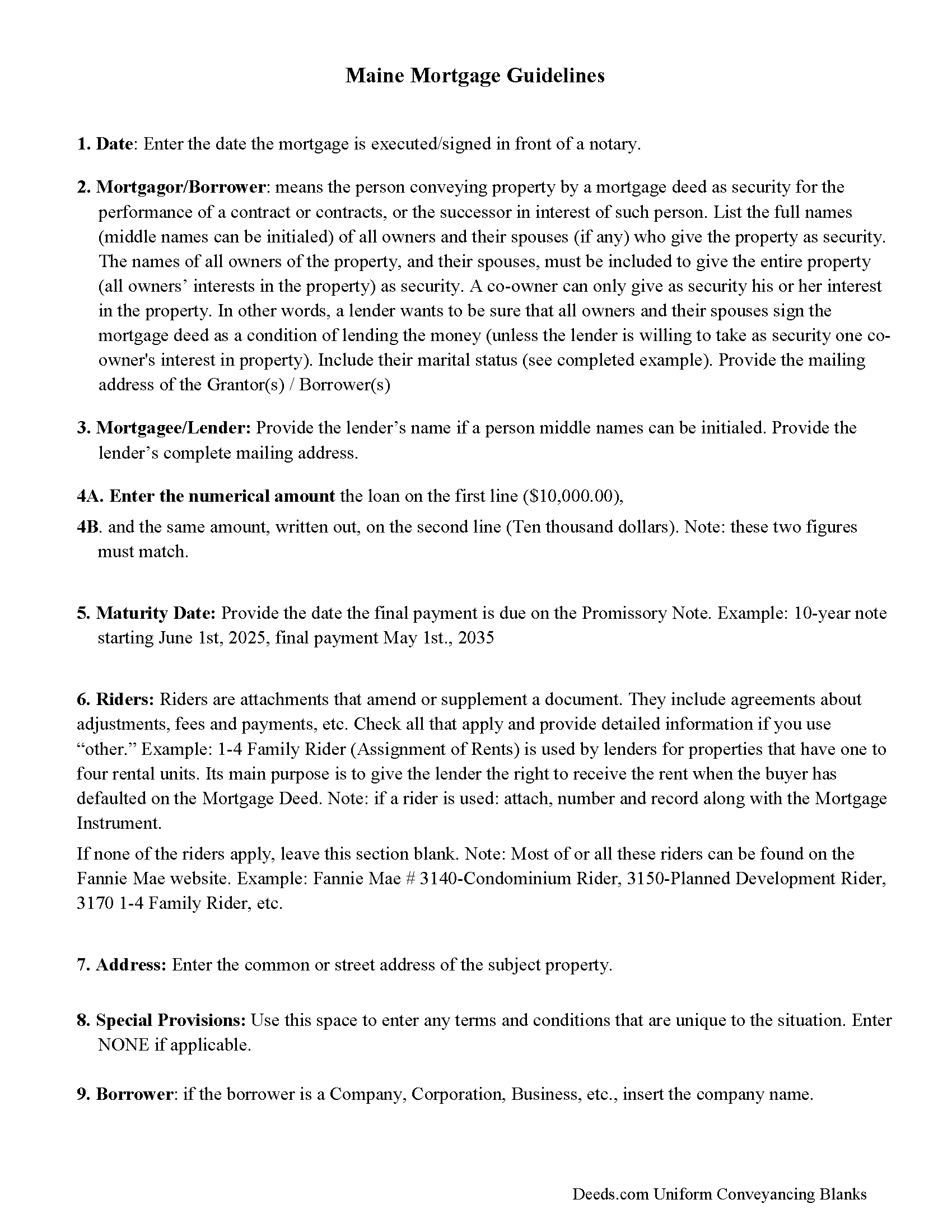 Oxford County Mortgage Form Guidelines