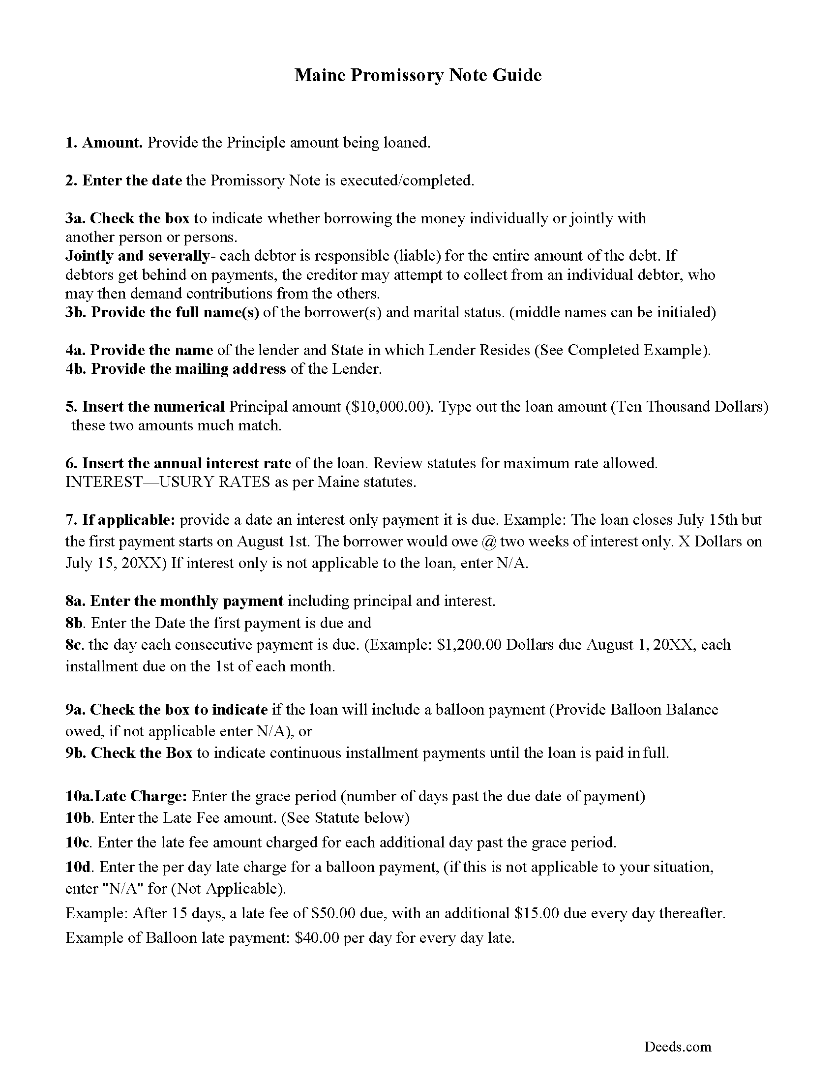 Oxford County Promissory Note Guidelines
