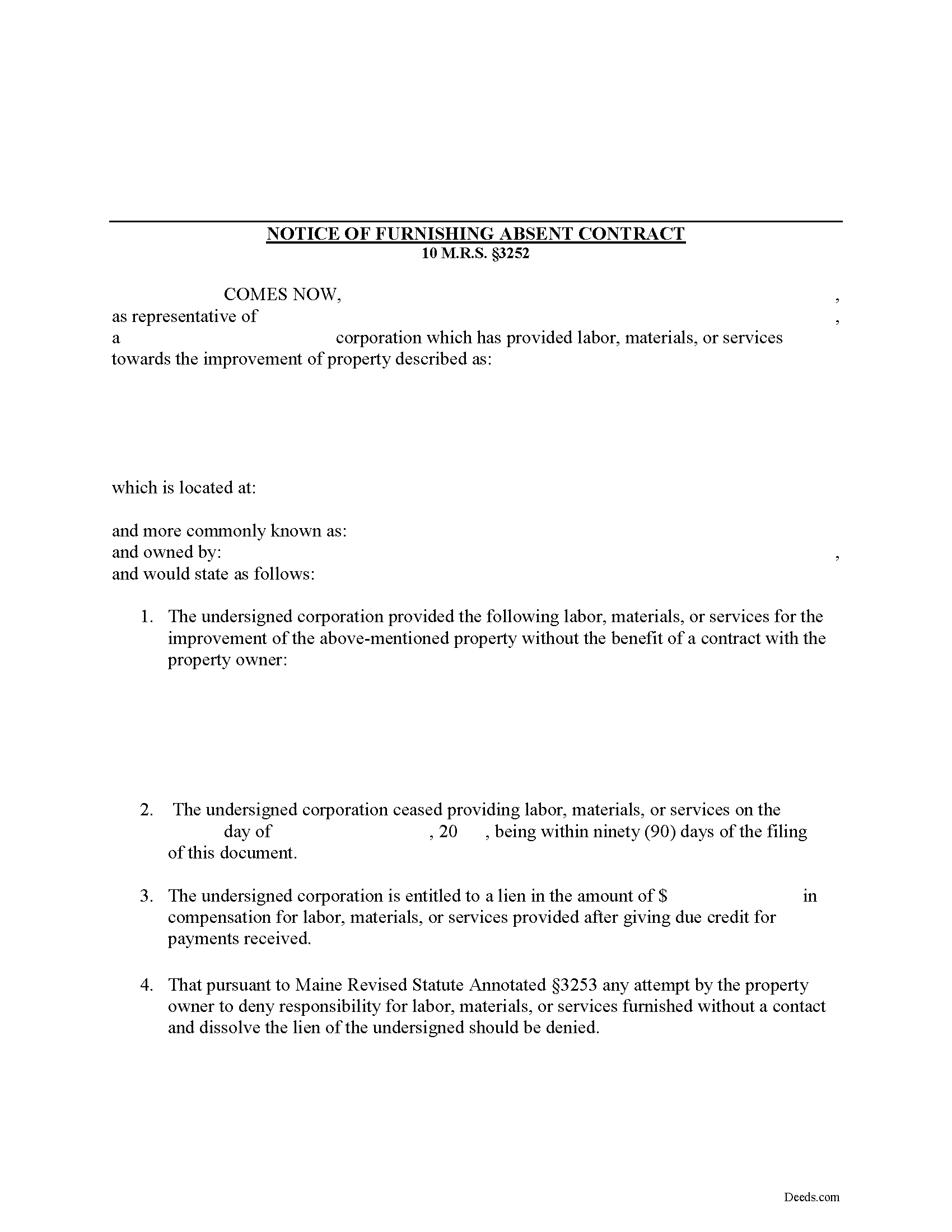 Somerset County Notice of Furnishing Form