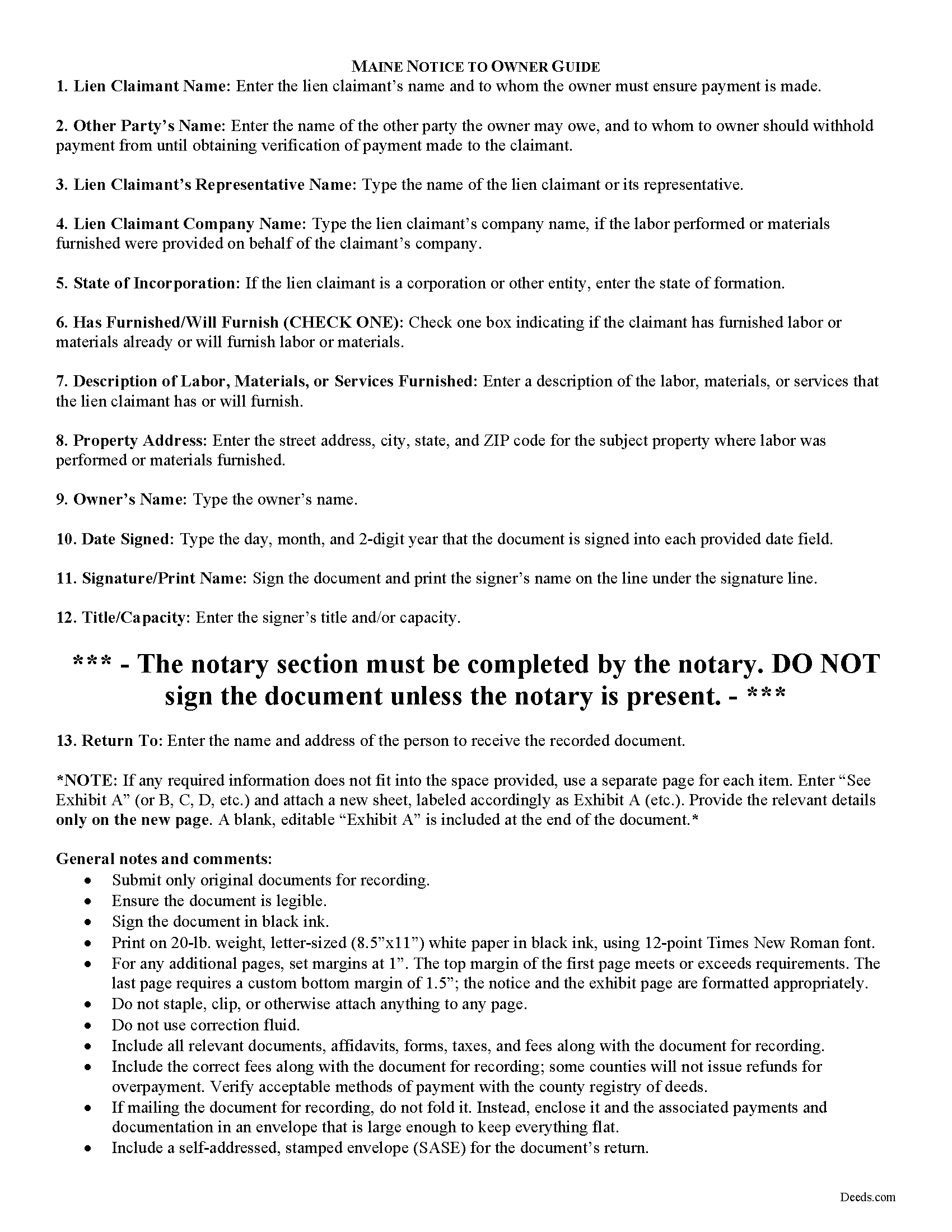 Cumberland County Notice to Owner Guide