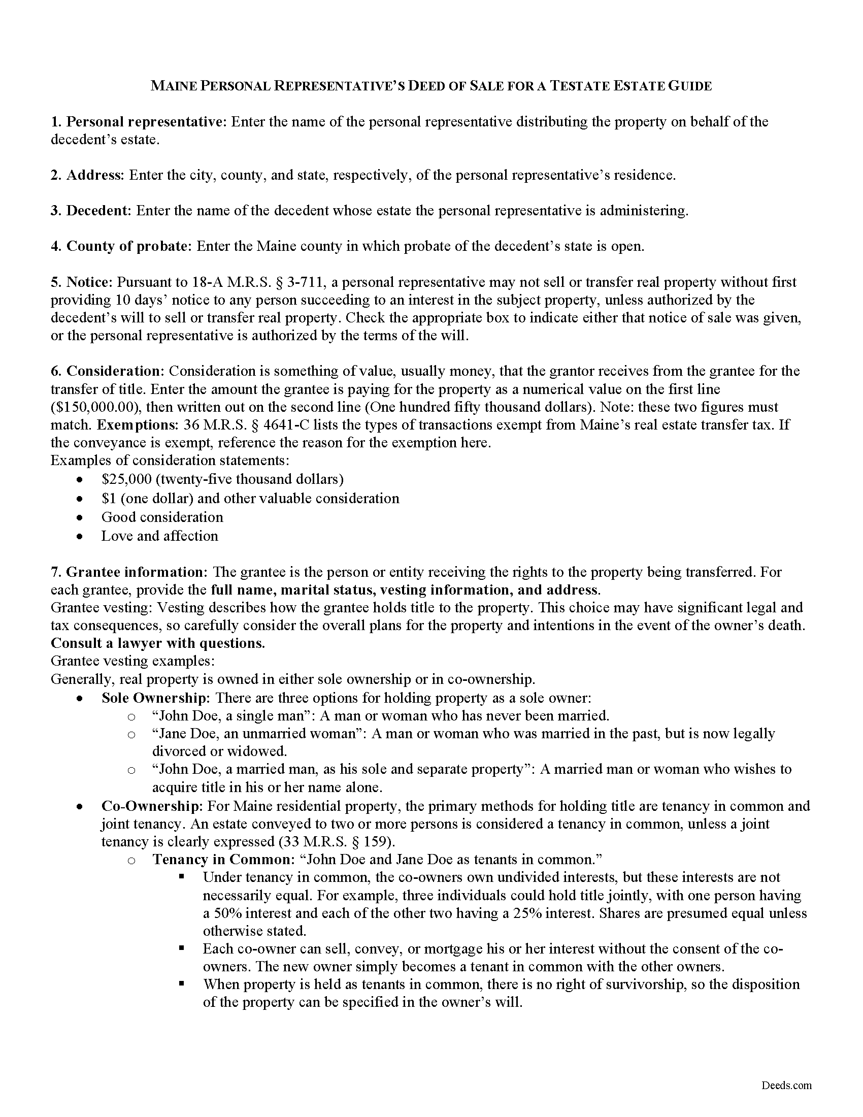 Somerset County Personal Representative Deed of Sale Guide