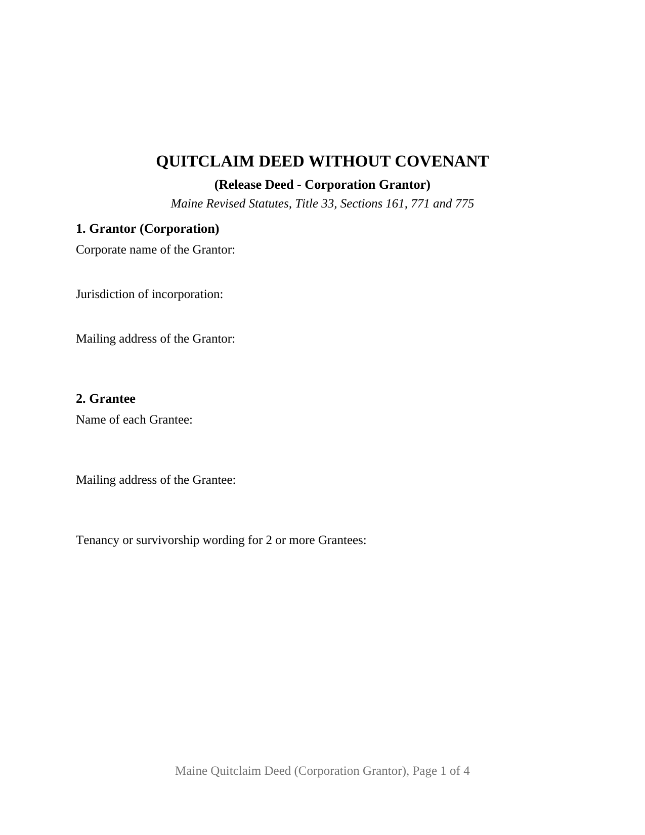 Somerset County Quitclaim Deed (Corporation Grantor) Form