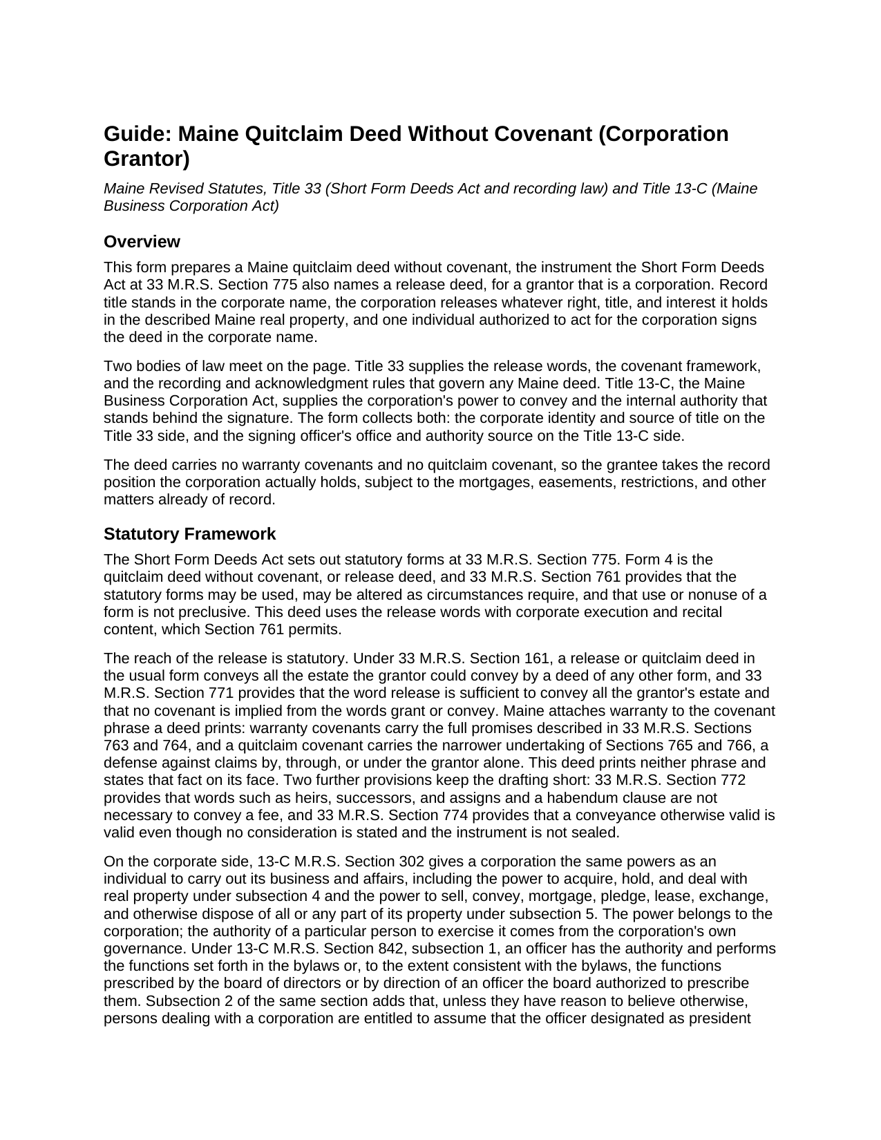 Somerset County Quitclaim Deed (Corporation Grantor) Guide