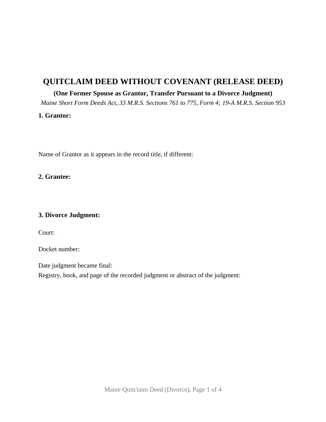 Franklin County Quitclaim Deed (Divorce) Form