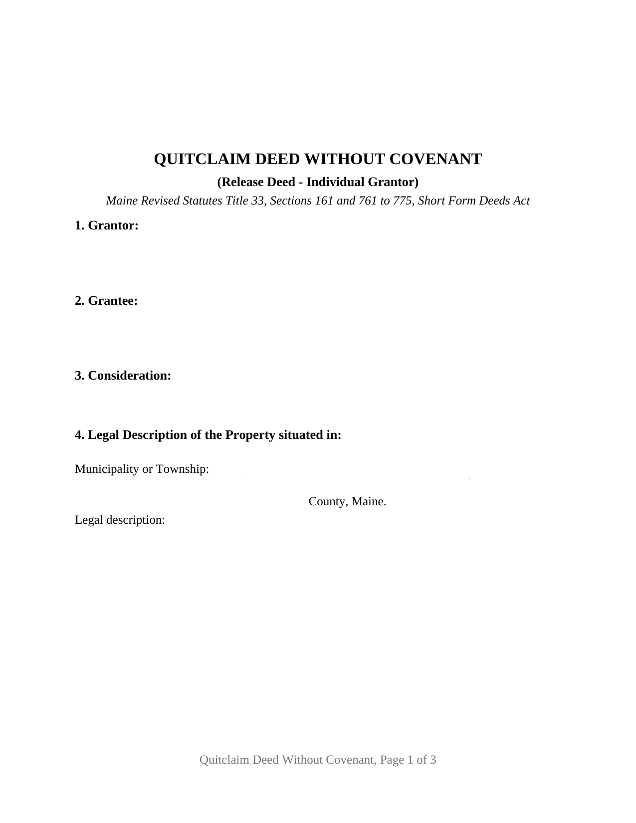 Aroostook County Quitclaim Deed (Individual Grantor) Form