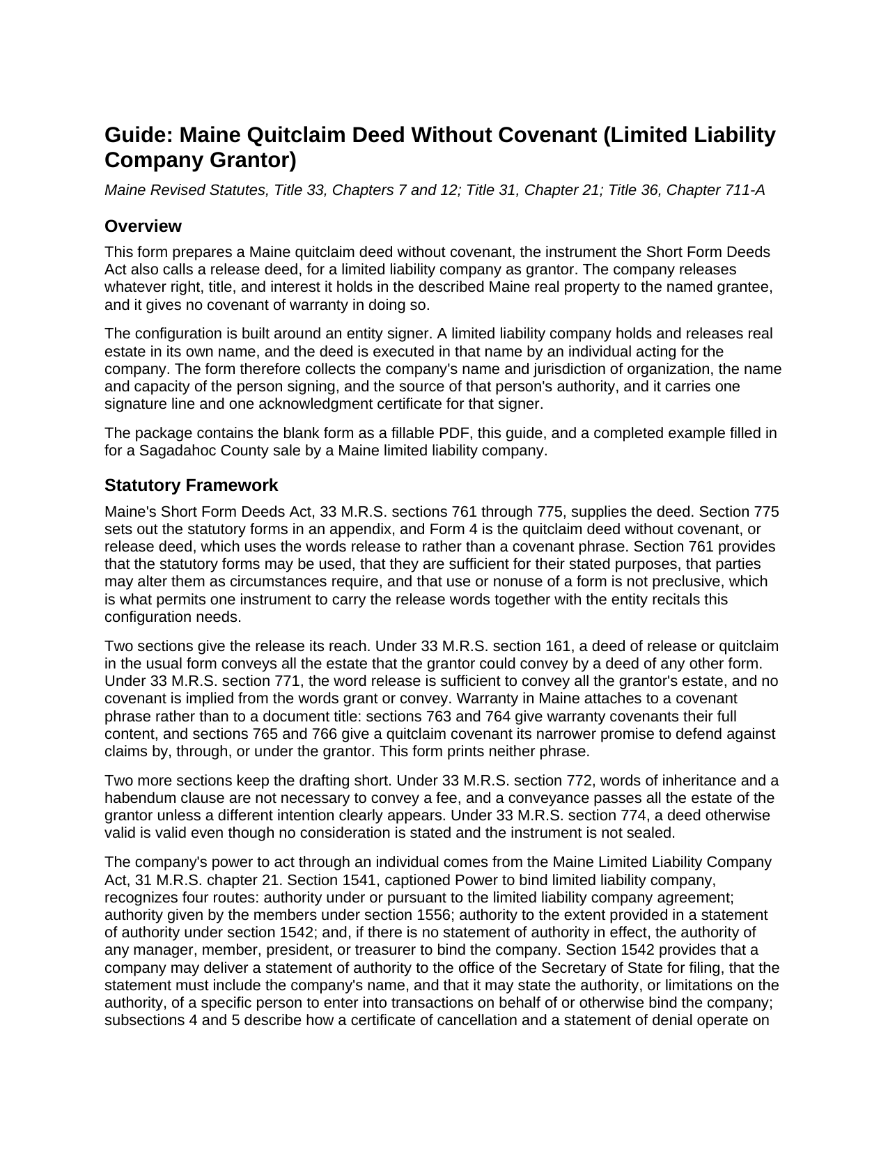 Franklin County Quitclaim Deed (LLC Grantor) Guide