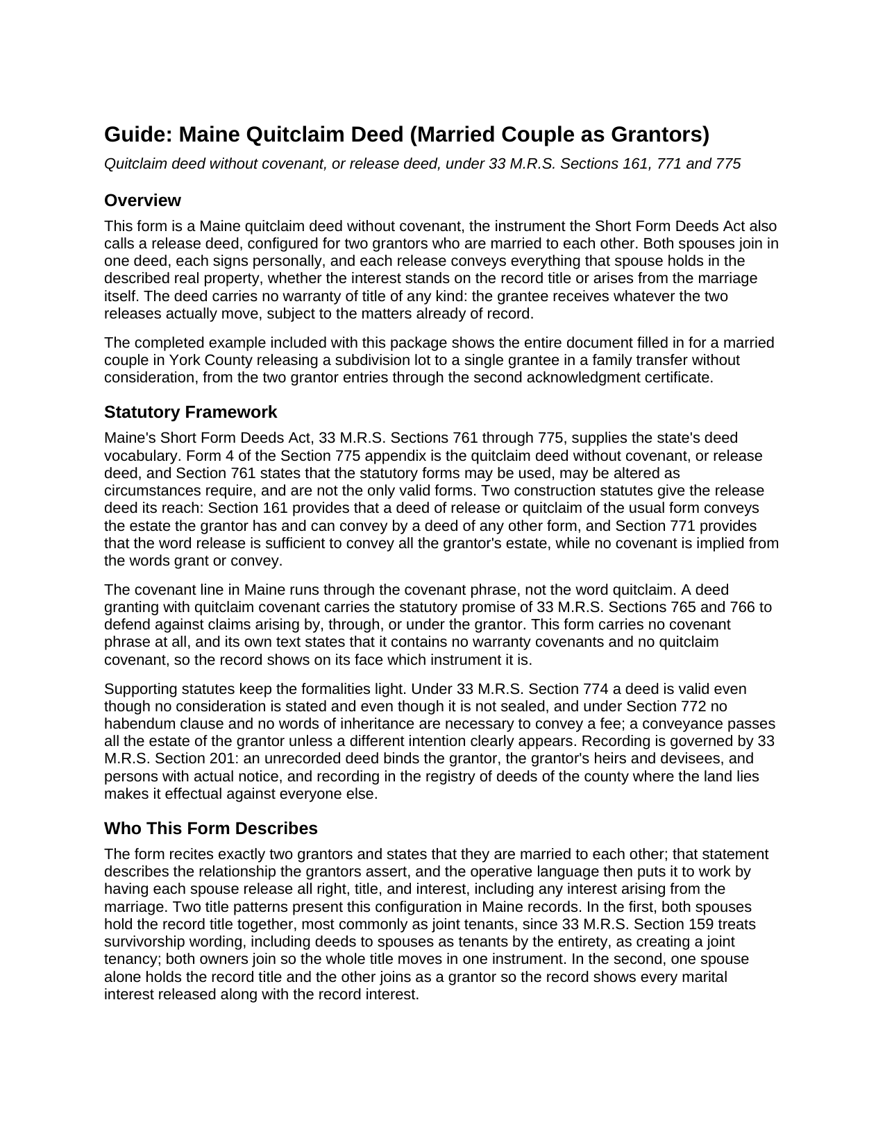 Penobscot County Quitclaim Deed (Married Couple as Grantors) Guide
