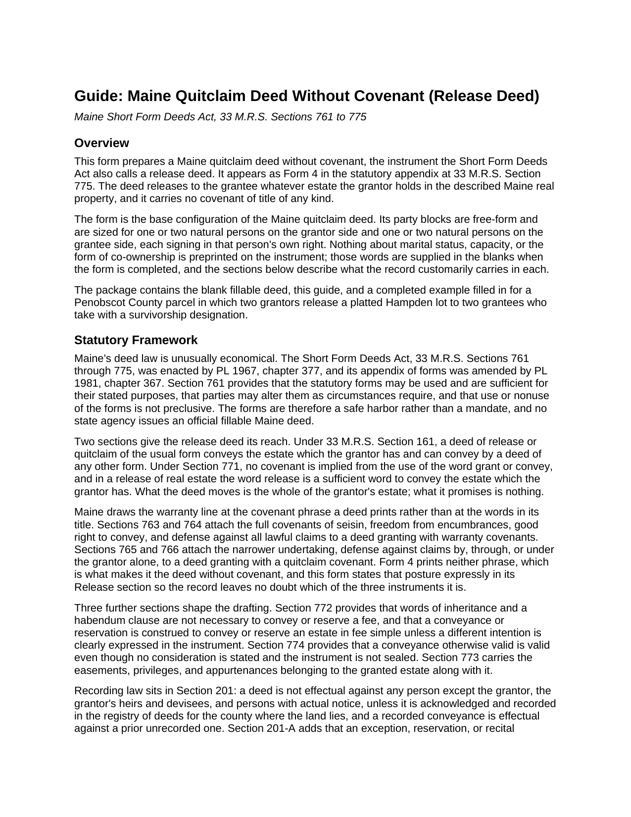 Aroostook County Quitclaim Deed Guide