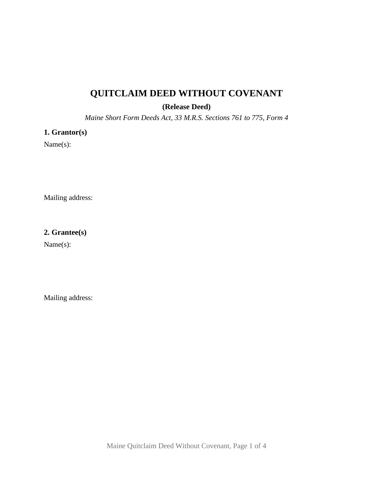 Aroostook County Quitclaim Deed Form