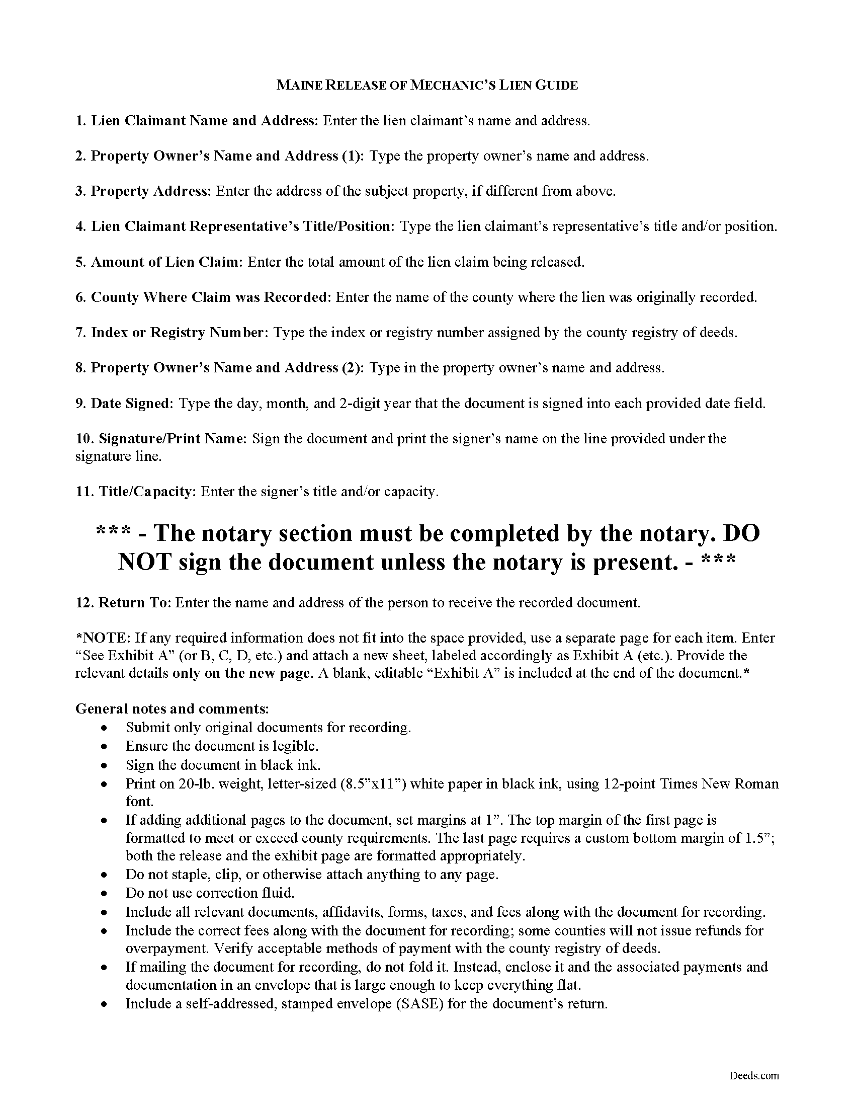 Waldo County Release of Mechanic Lien Guide