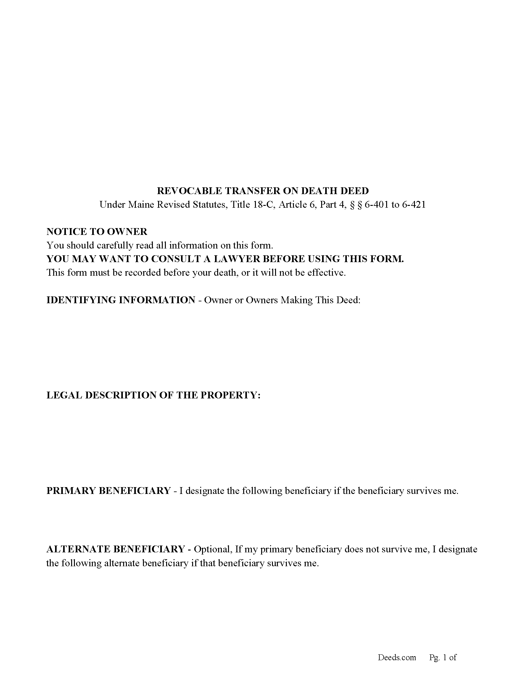 Oxford County Transfer on Death Deed
