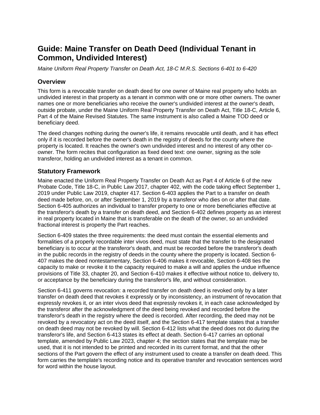 Hancock County Transfer on Death Deed (Individual Tenant in Common, Undivided Interest) Guide