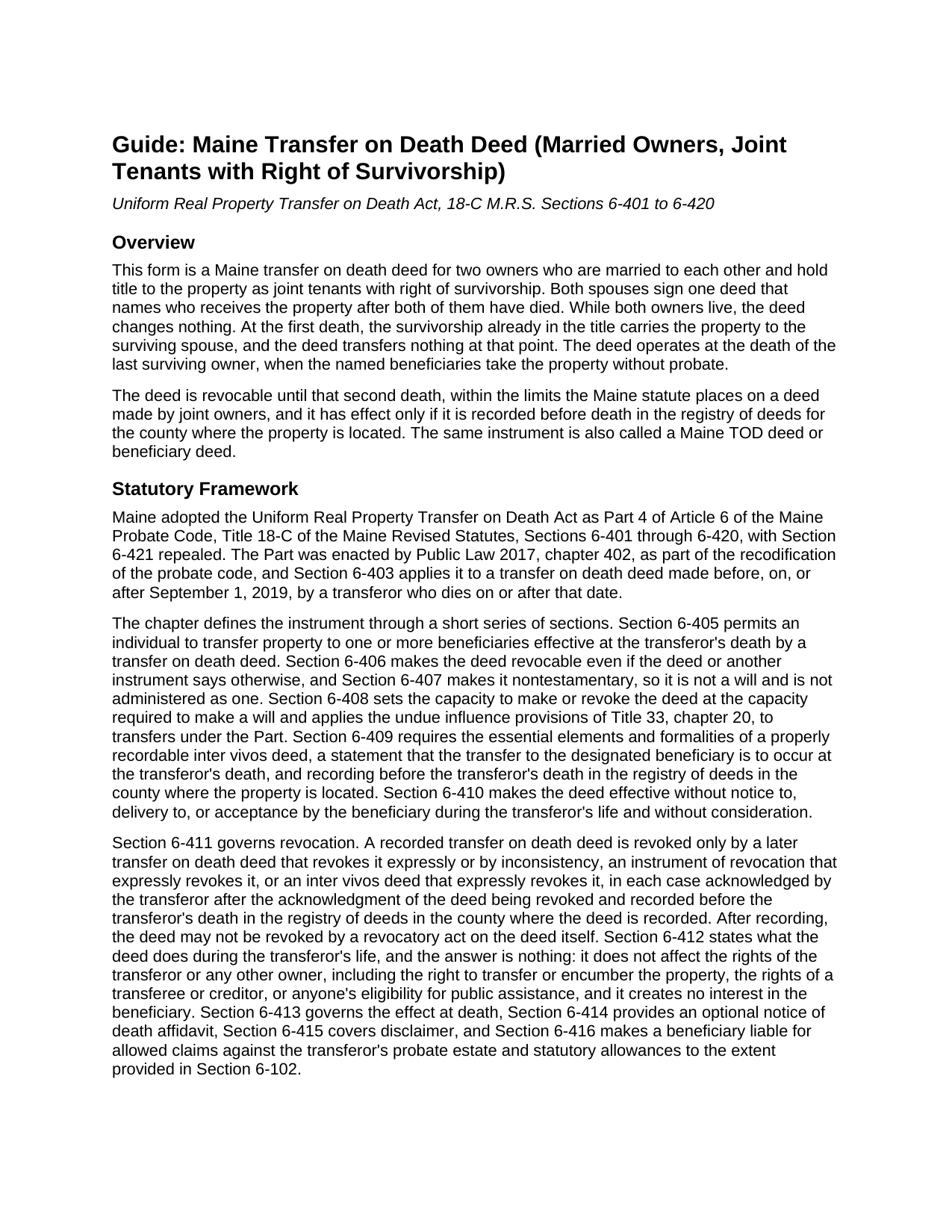 York County Transfer on Death Deed (Married Owners, Joint Tenants with Right of Survivorship) Guide