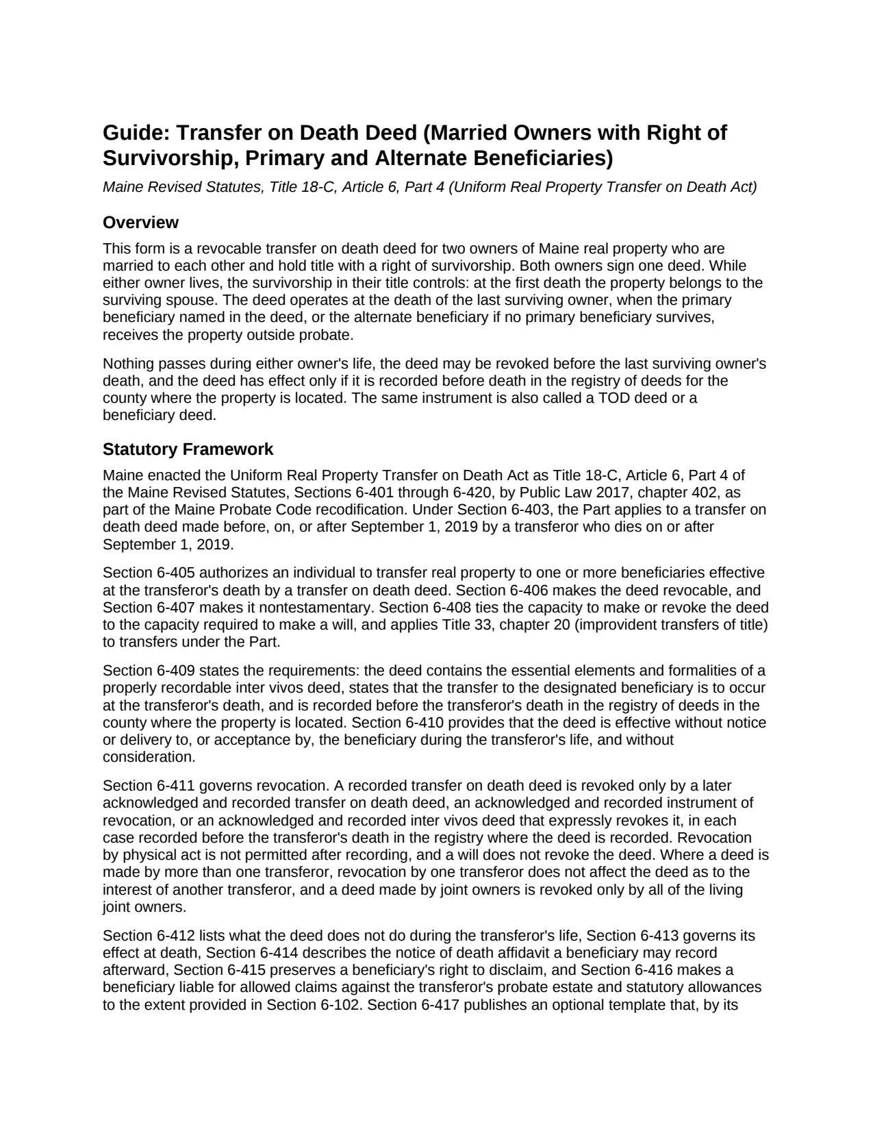 York County Transfer on Death Deed (Married Owners with Right of Survivorship, Primary and Alternate Beneficiaries) Guide