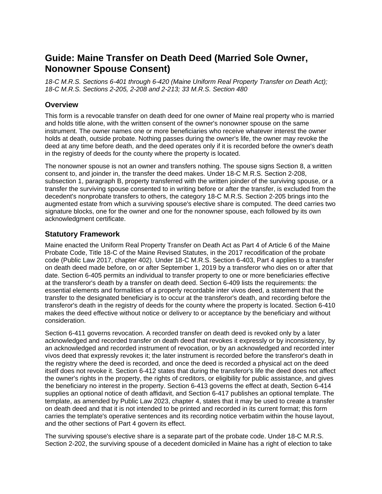 Cumberland County Transfer on Death Deed (Married Sole Owner, Nonowner Spouse Consent) Guide
