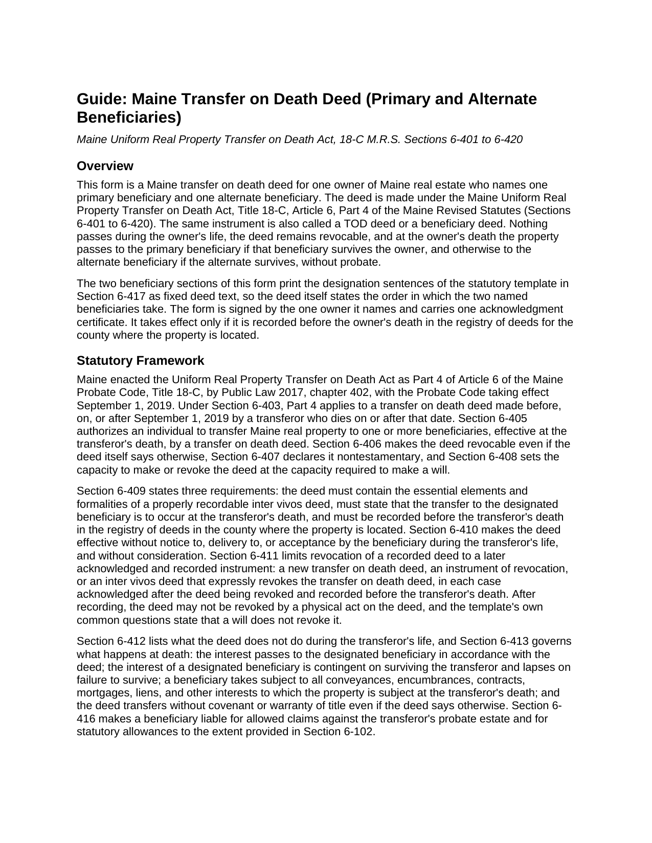 York County Transfer on Death Deed (Primary and Alternate Beneficiaries) Guide