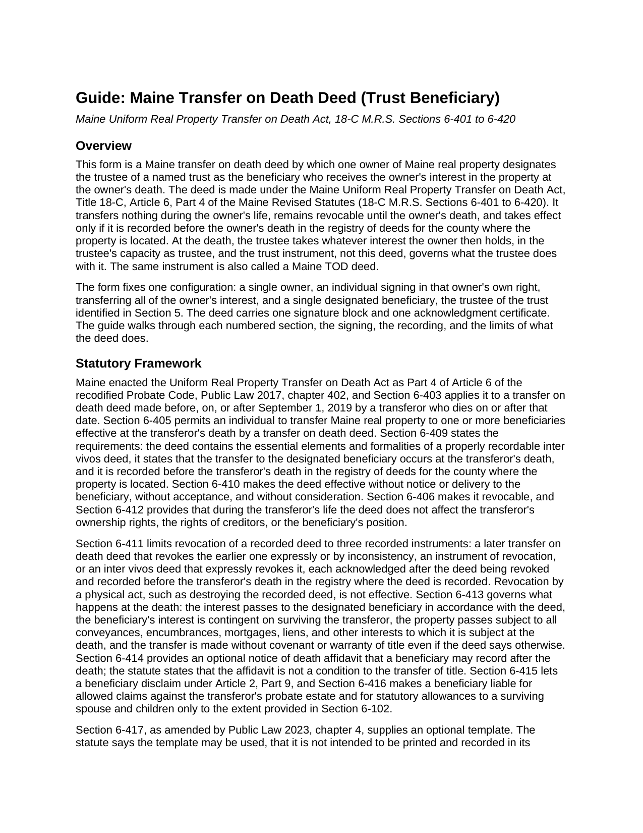 York County Transfer on Death Deed (Trust Beneficiary) Guide
