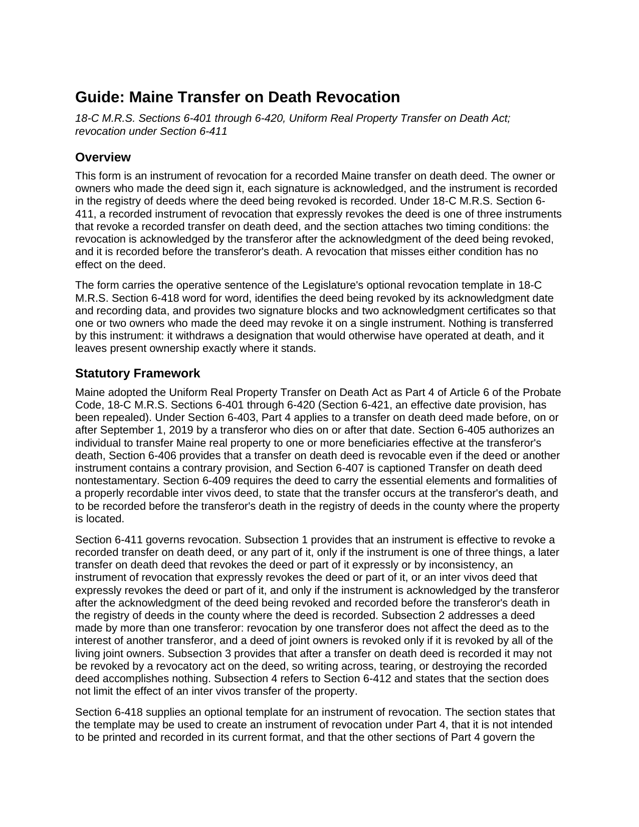 Piscataquis County Transfer on Death Revocation Guide