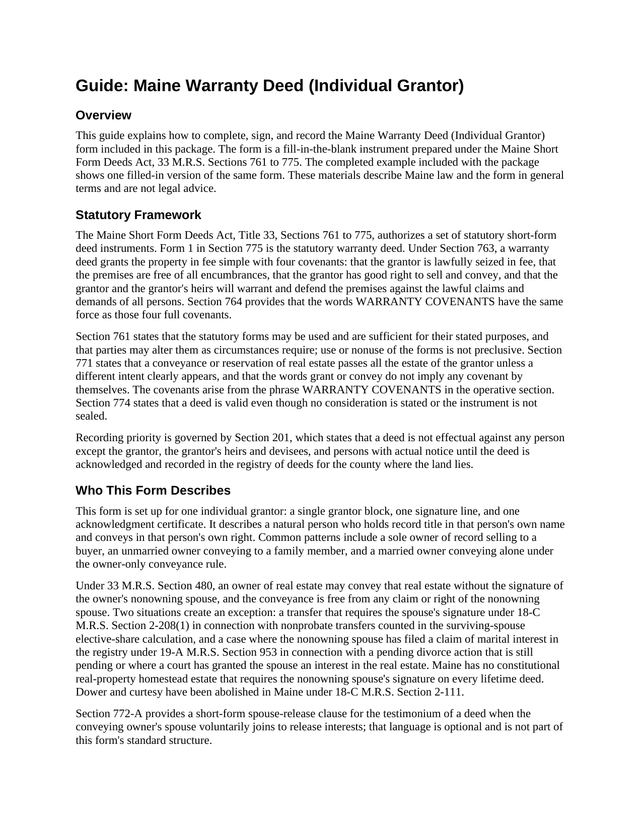 Aroostook County Warranty Deed (Individual Grantor) Guide