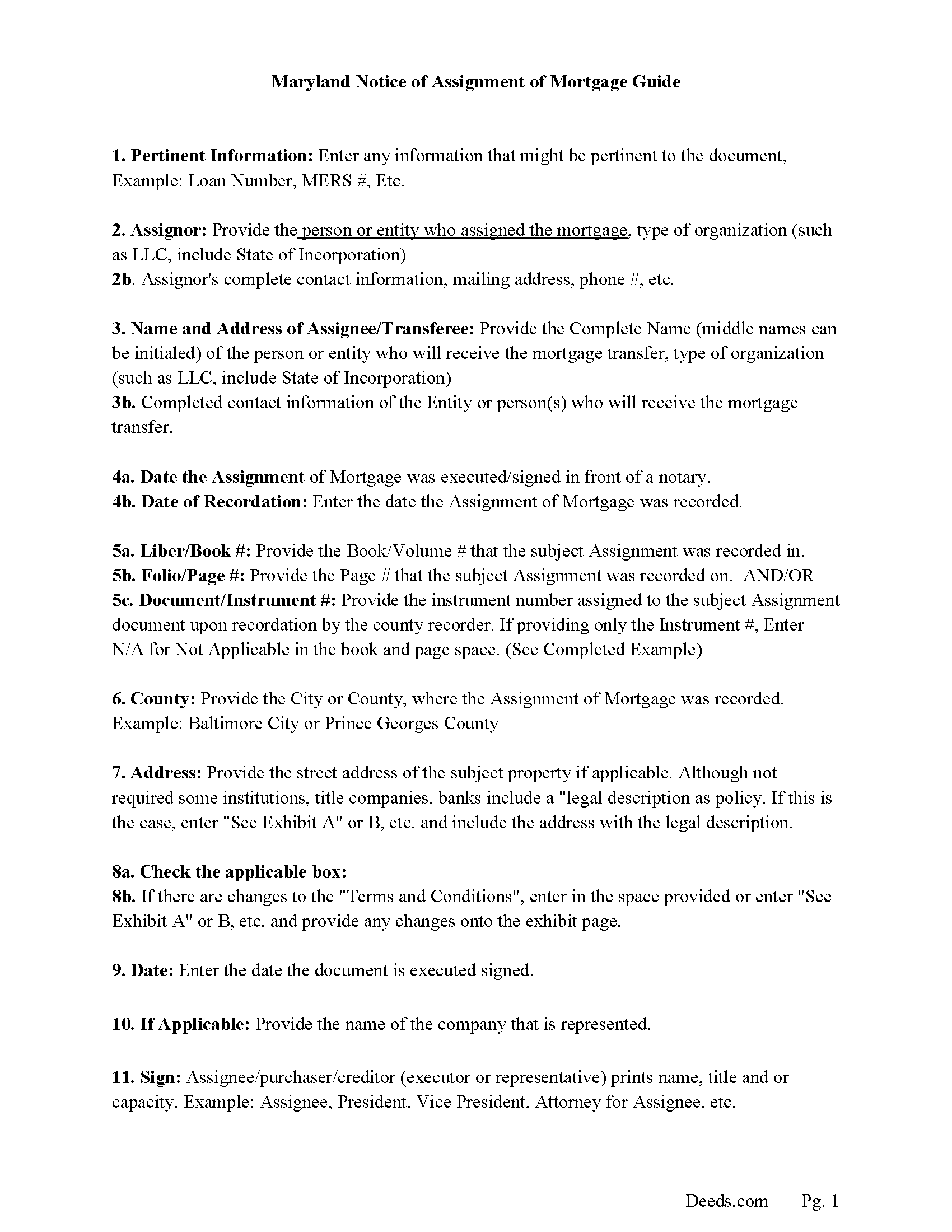 Dorchester County Guidelines for Assignment of Deed of Trust-Mortgage