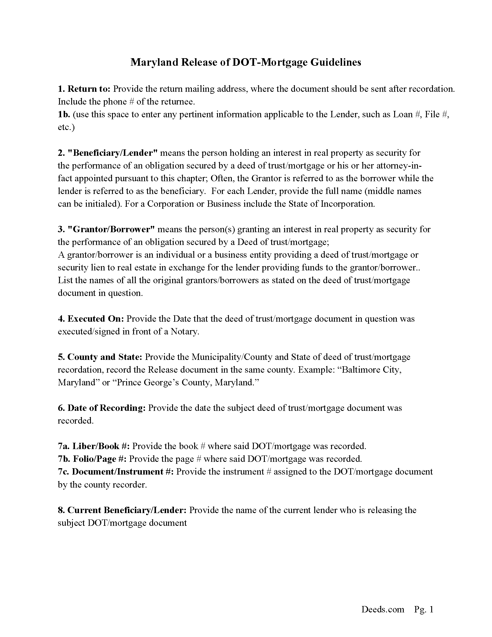 Carroll County Certificate of Release Guidelines
