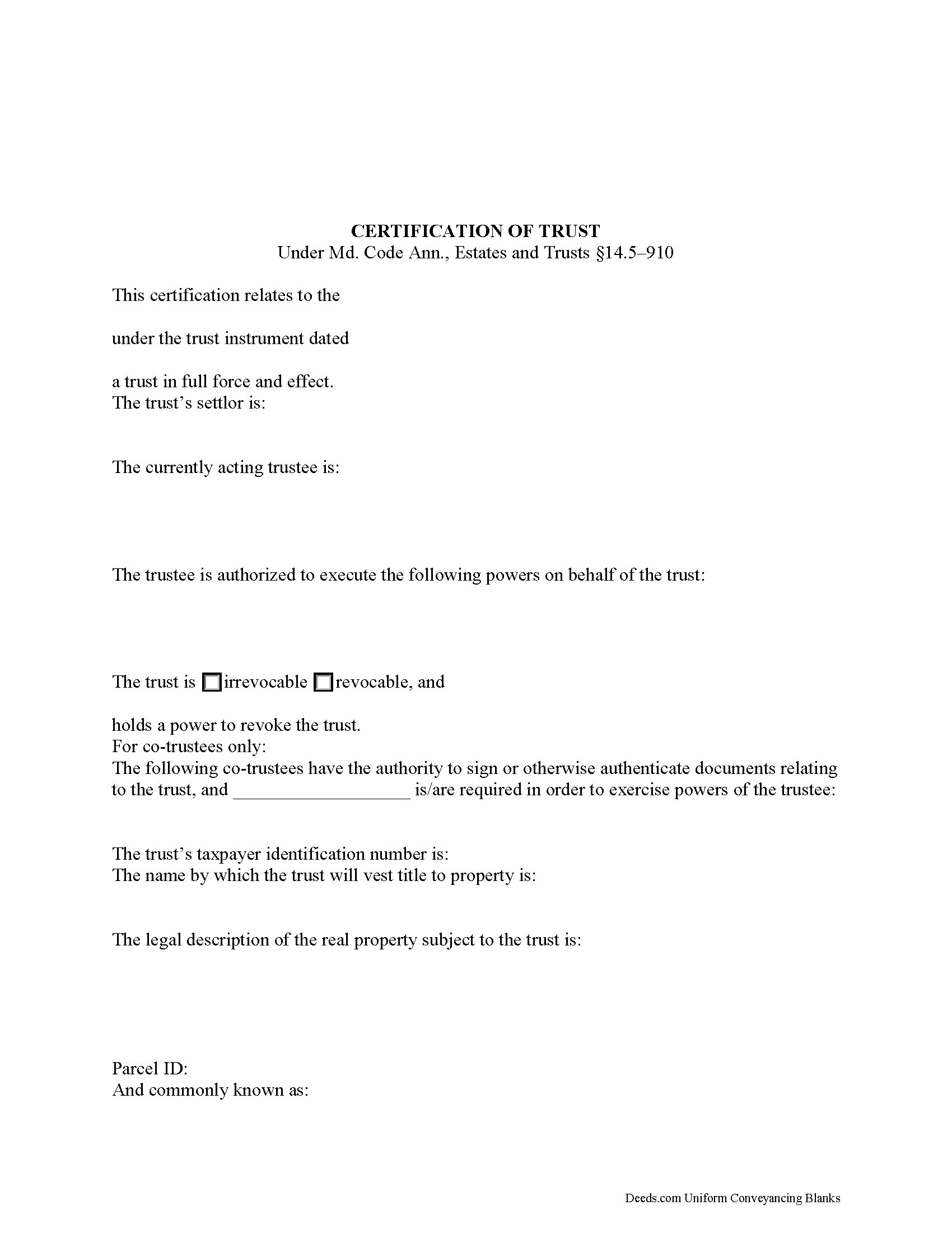 Dorchester County Certificate of Trust Form