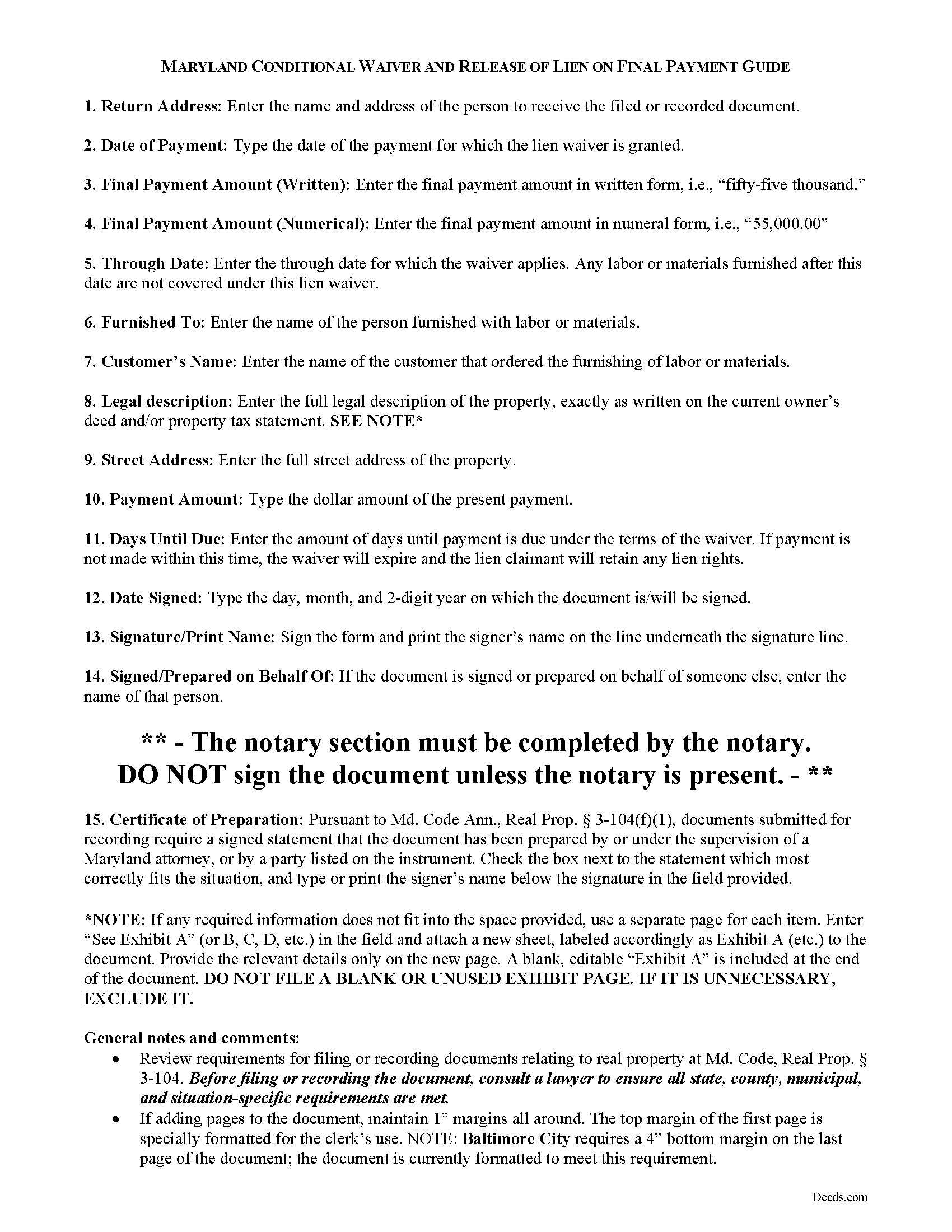 Cecil County Conditional Lien Waiver on Final Payment Guide