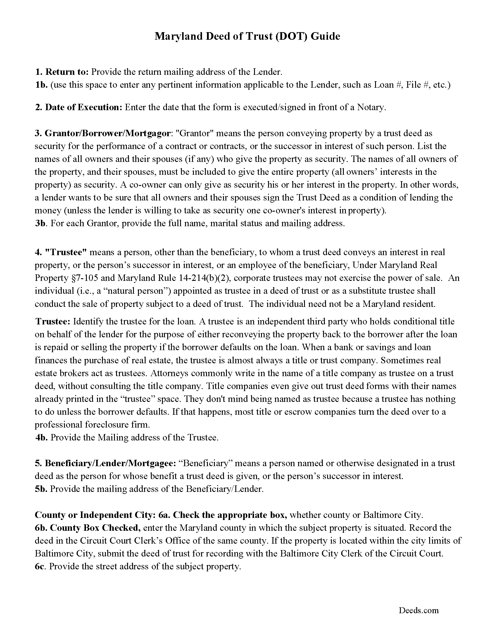 Somerset County Deed of Trust Guidelines