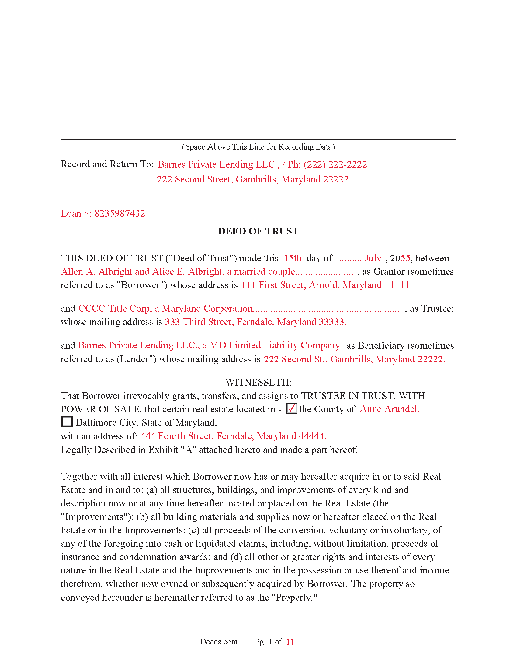 Somerset County Completed Example of the Deed of Trust Document
