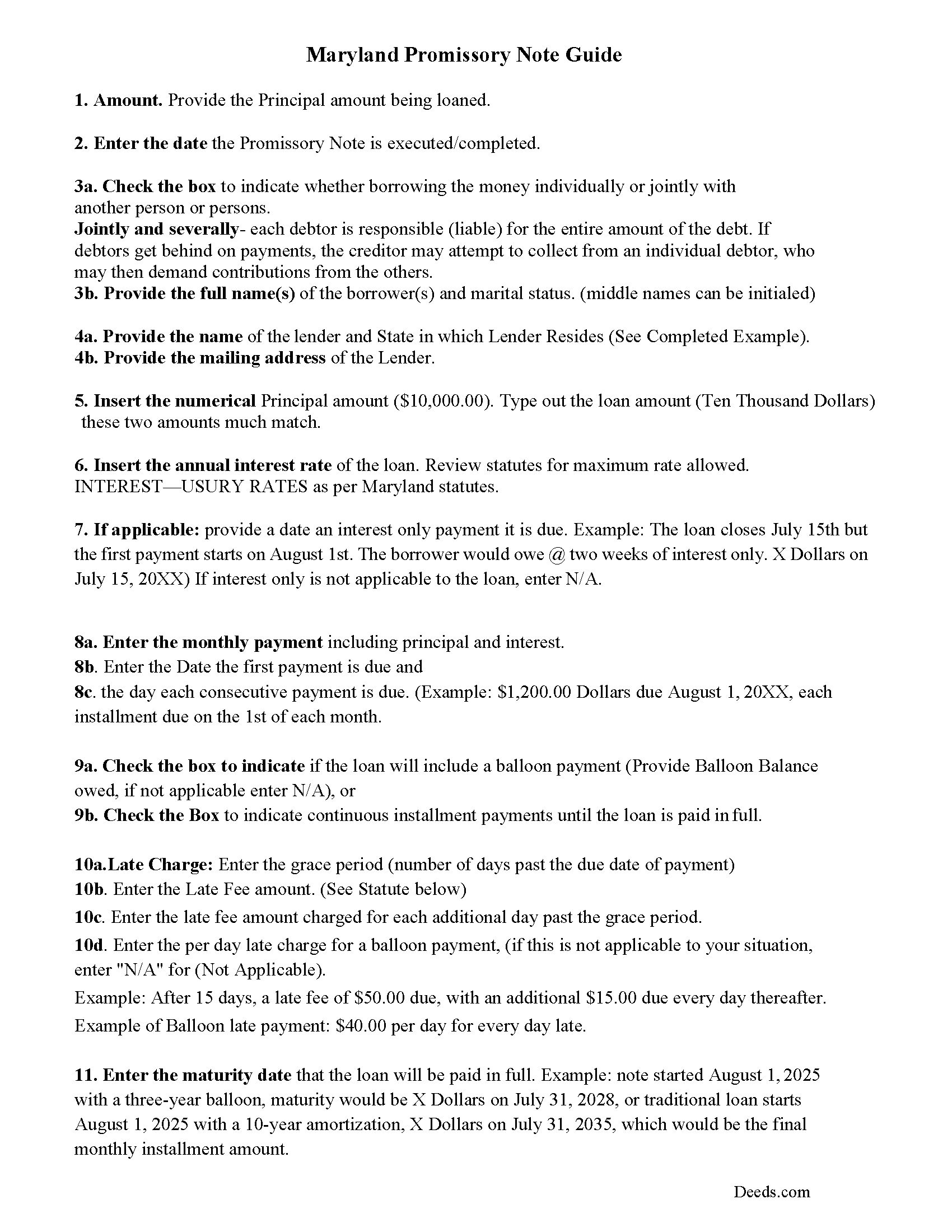Somerset County Promissory Note Guidelines