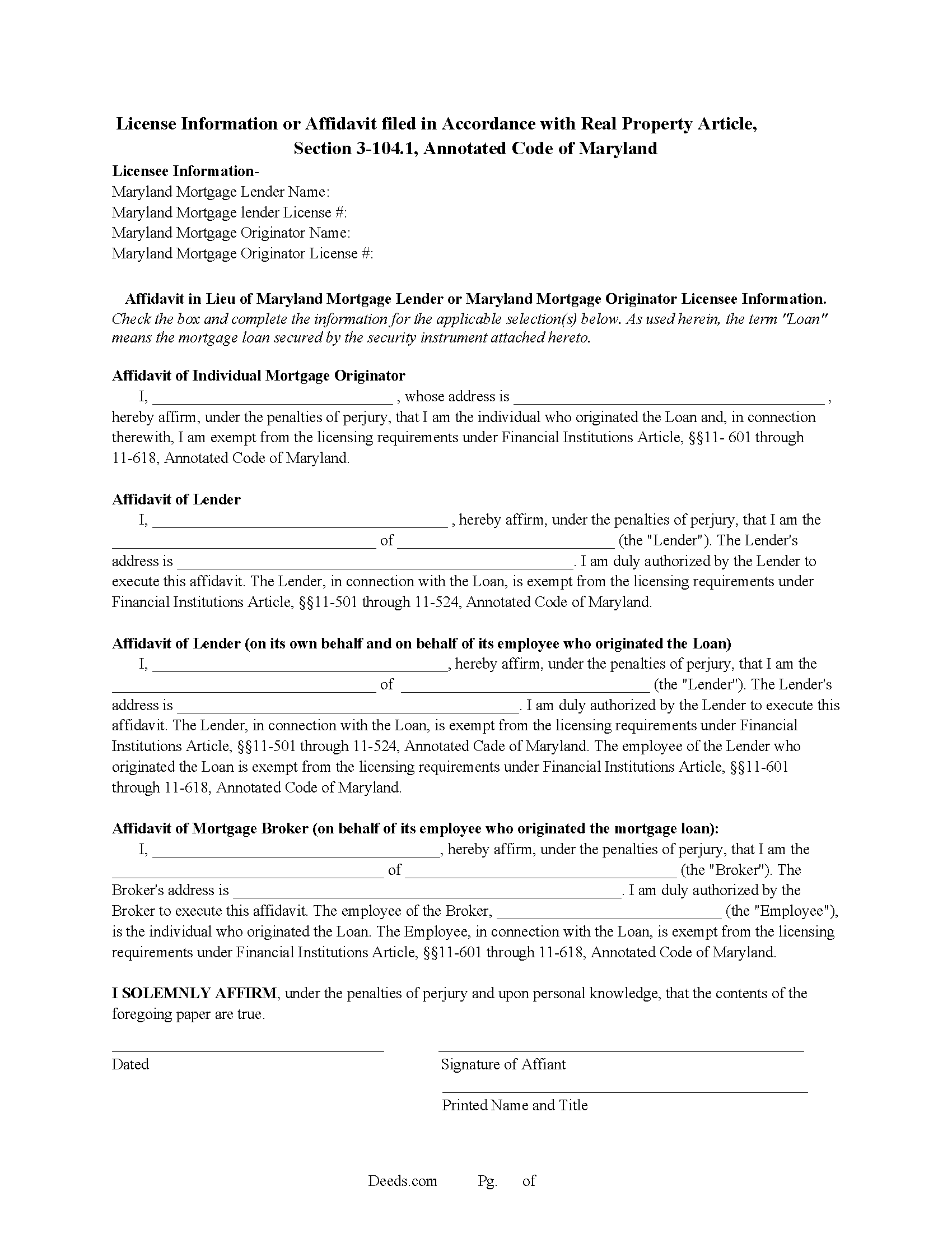 Somerset County Affidavit Form