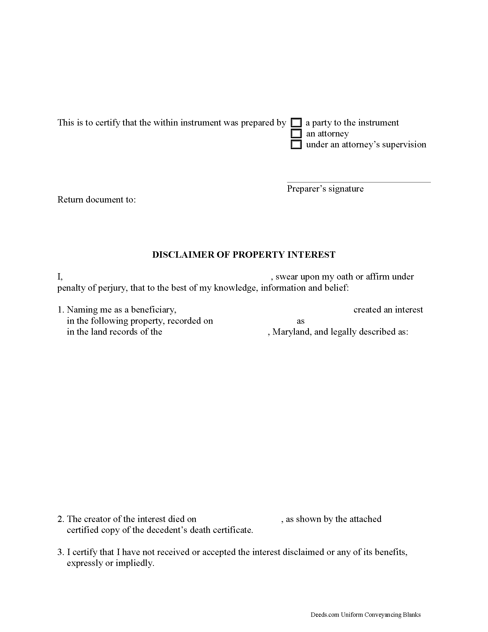 Kent County Disclaimer of Interest Form